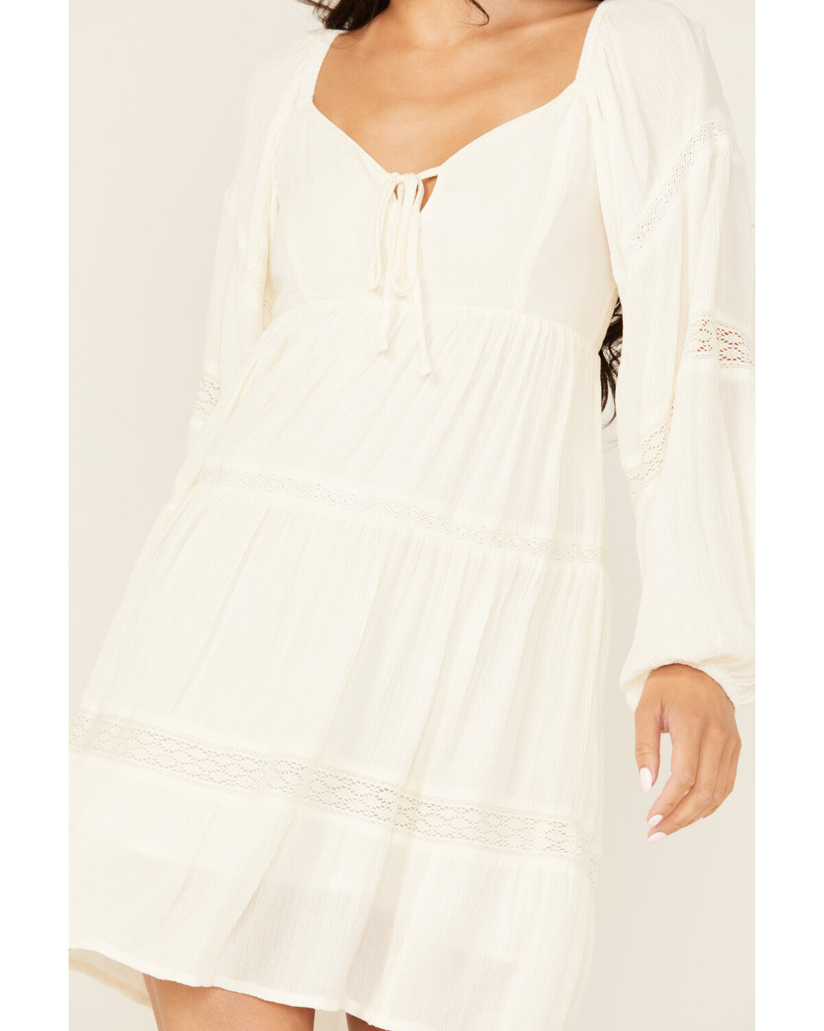 Jolt Women's Lace Trim Long Sleeve Tiered Mini Dress