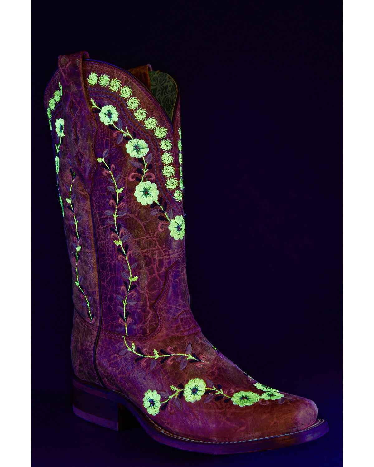 Corral Women's Floral Blacklight Western Boots - Square Toe