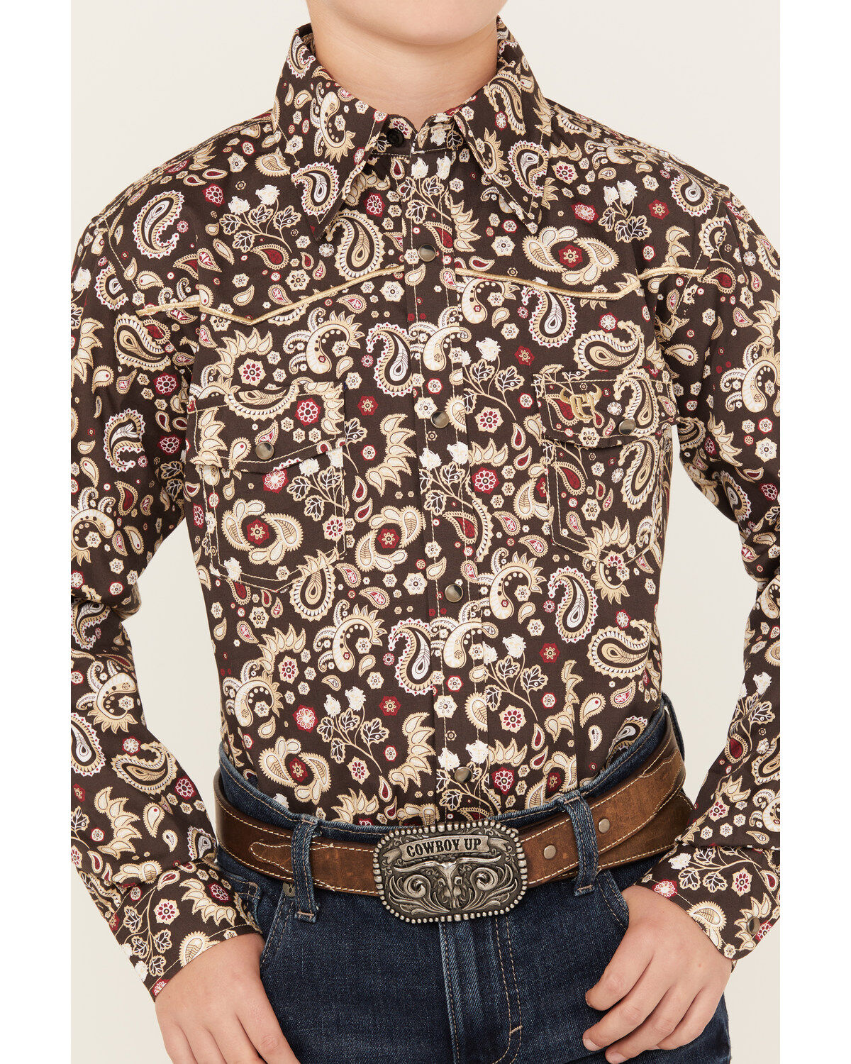 Cowboy Hardware Boys' Mixed Paisley Print Long Sleeve Snap Western Shirt