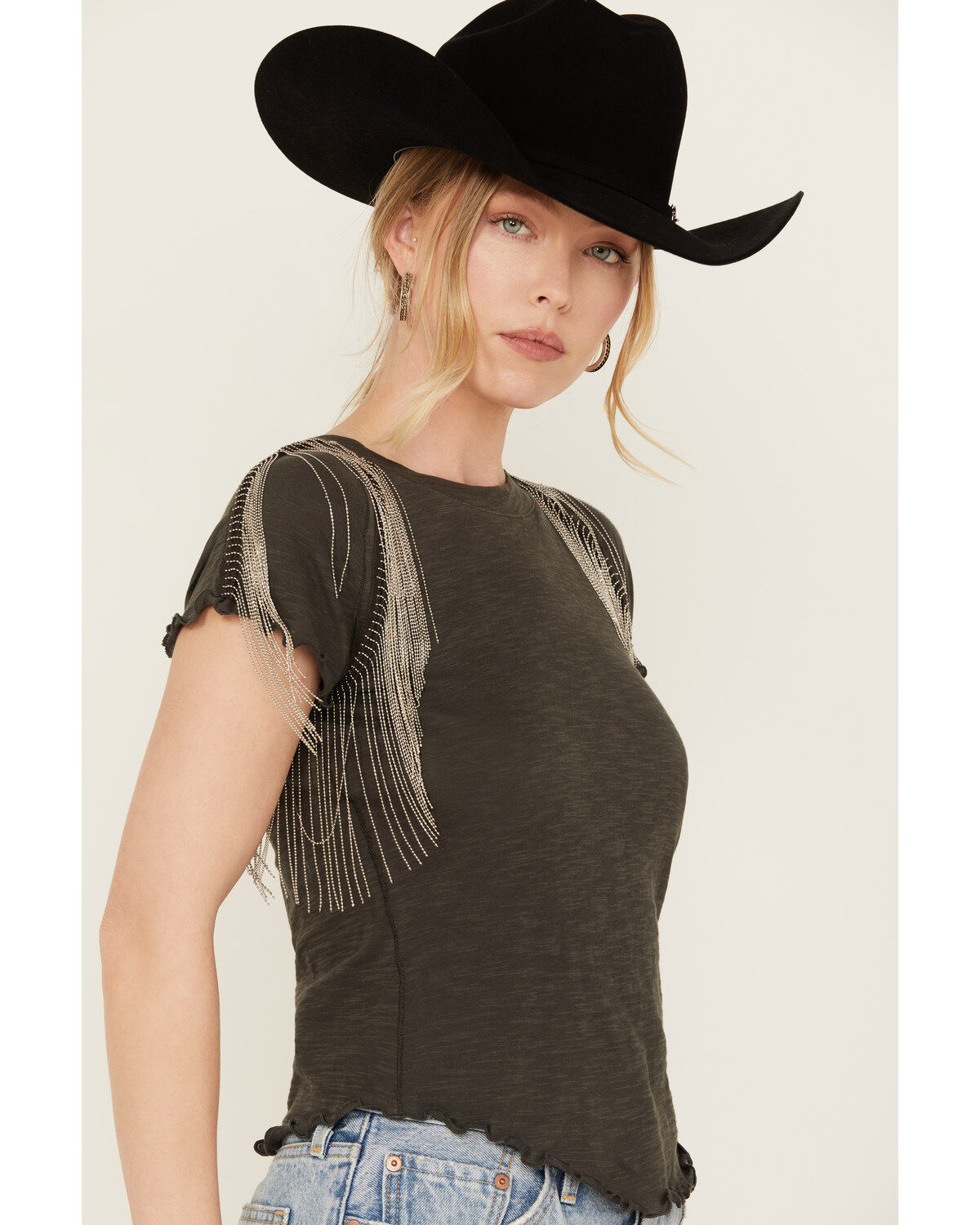 Free People Women's Shoulder Tassel Short Sleeve Tee