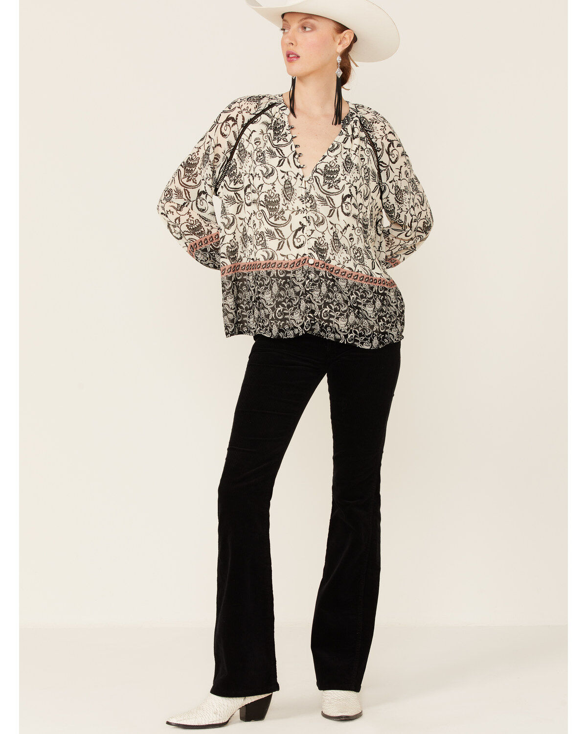 Lovestitch Women's Floral Twin Print Button Blouse