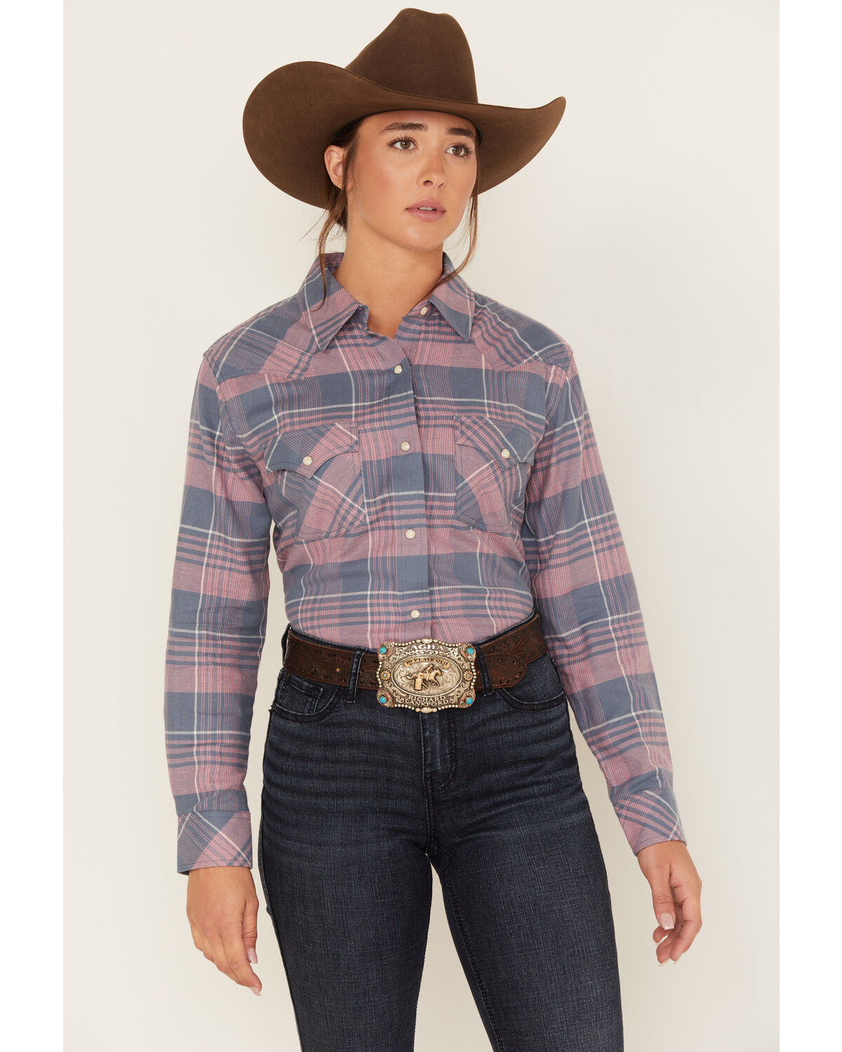 Wrangler Women's Boot Barn Exclusive Plaid Print Long Sleeve Western Flannel Pearl Snap Shirt