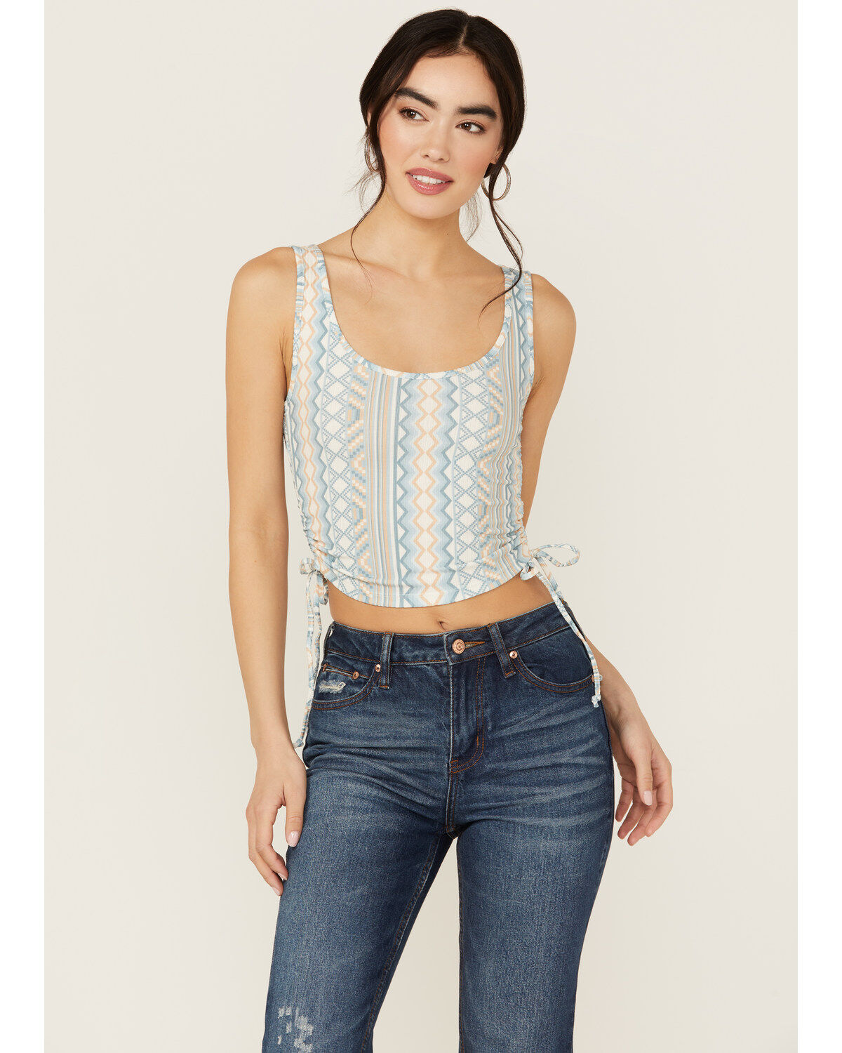 Rock & Roll Denim Women's Chevron Striped Sleeveless Cropped Tank Top