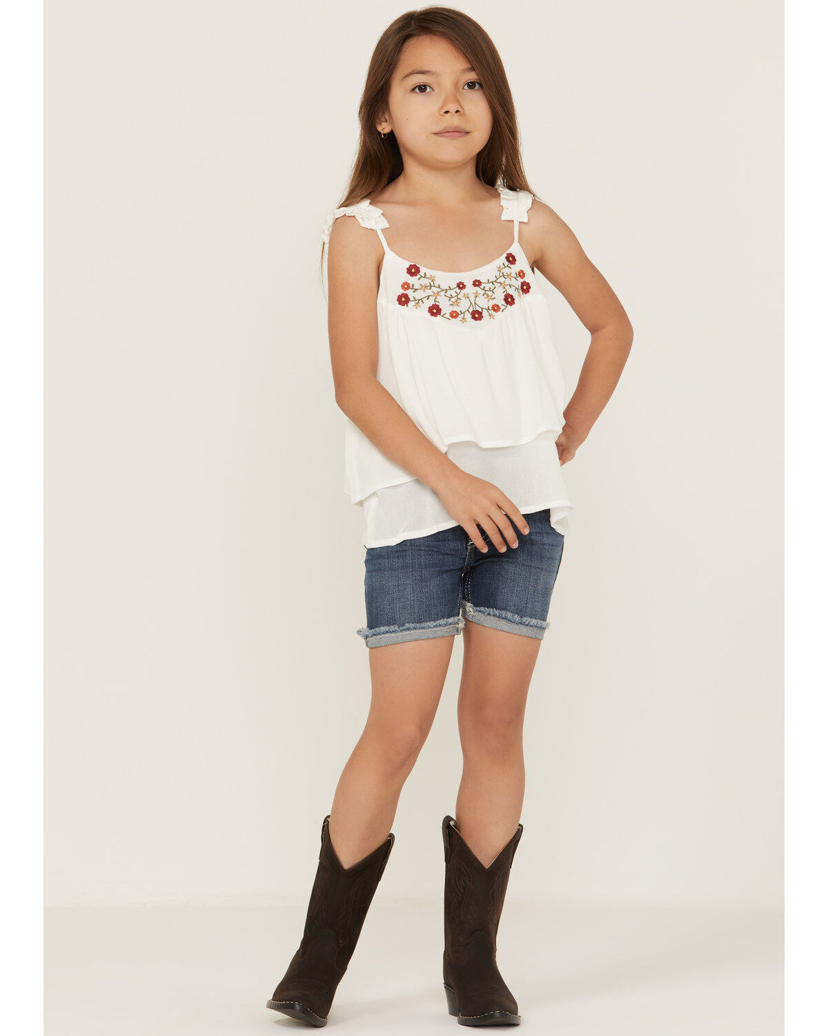 Hayden Girls' Embroidered Pleated Tank