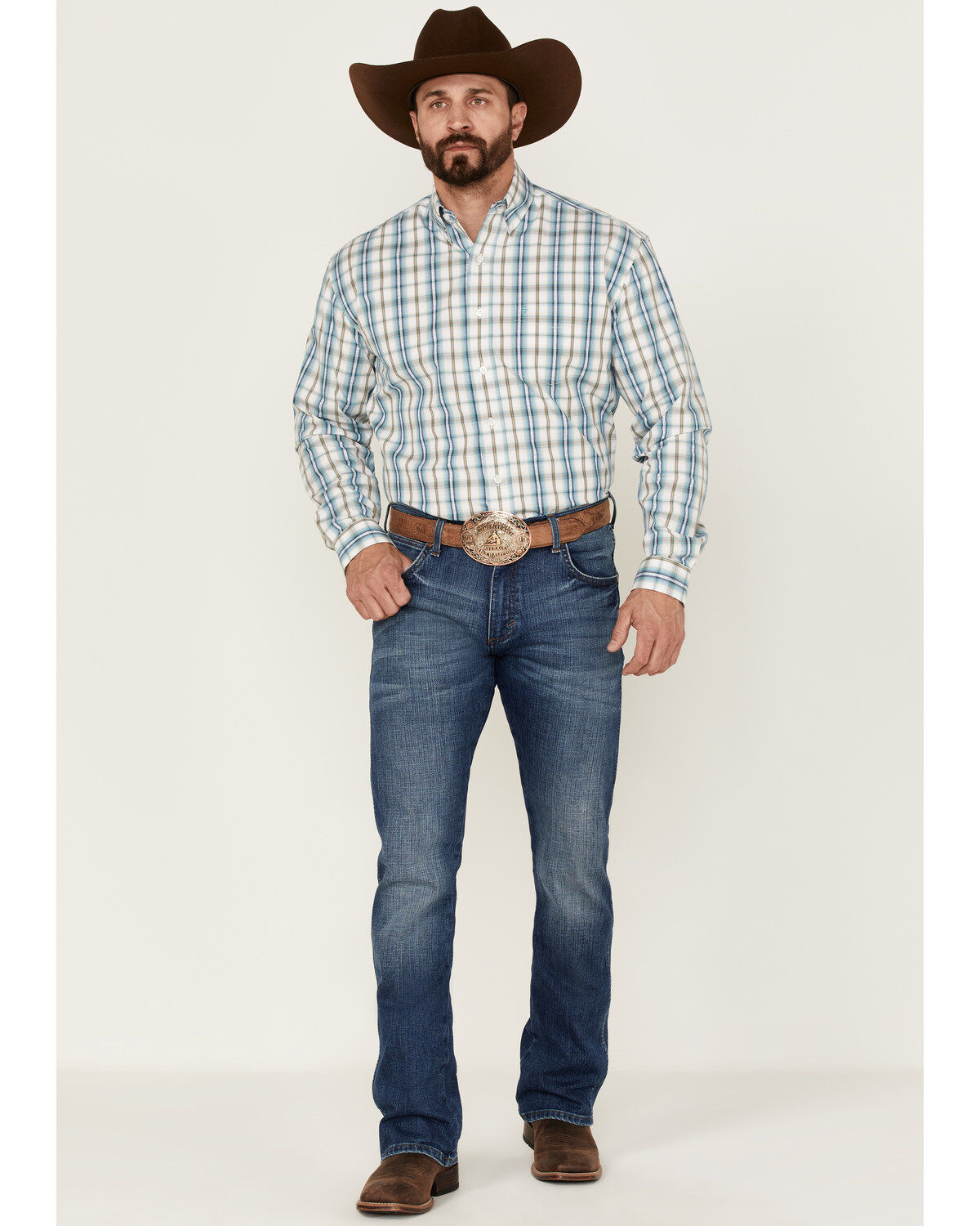 Stetson Men's Vintage Plaid Long Sleeve Button-Down Western Shirt