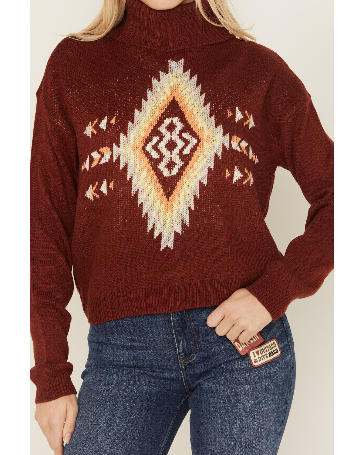 Rock & Roll Denim Women's Southwestern Print Turtleneck Sweater