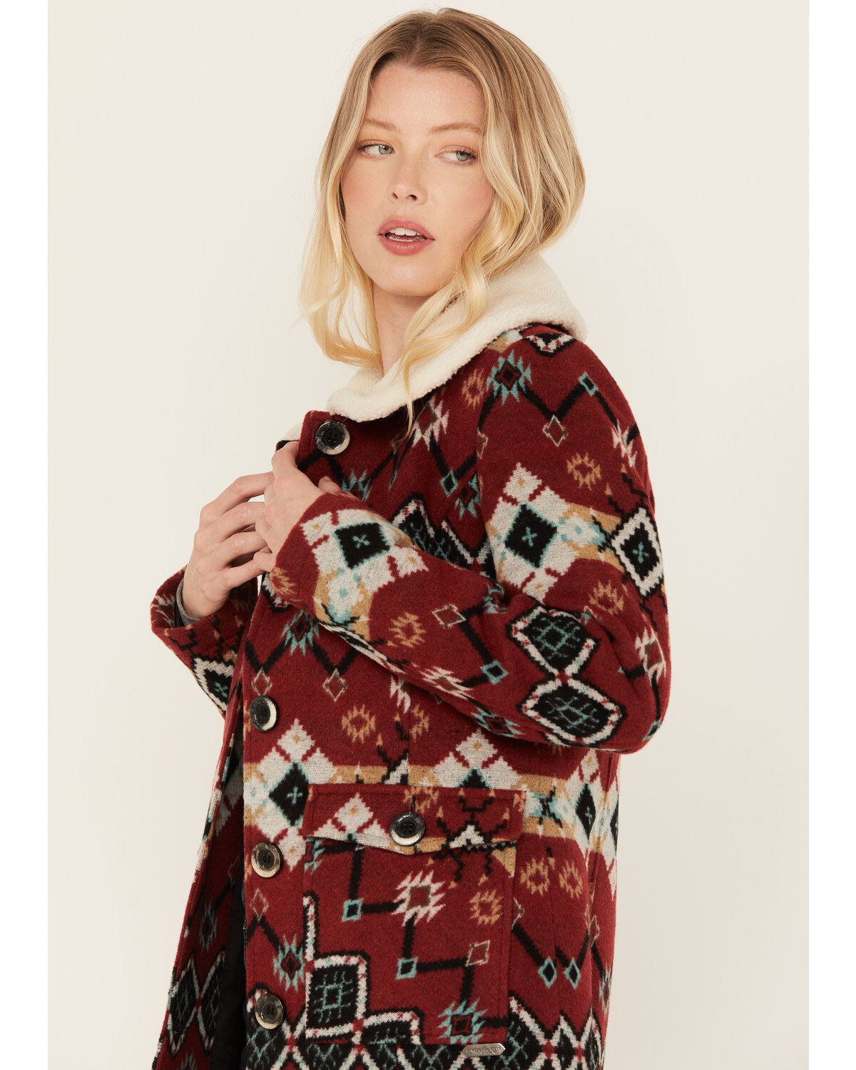 Powder River Outfitters Women's Southwestern Print Jacquard Wool Berber Coat