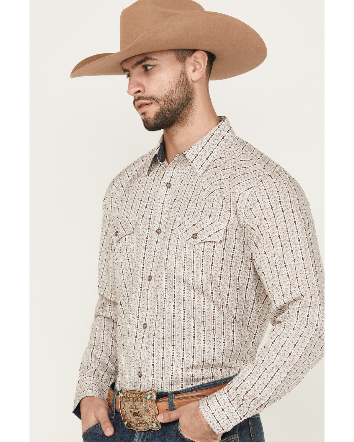 Moonshine Spirit Men's Trench Town Striped Long Sleeve Snap Western Shirt