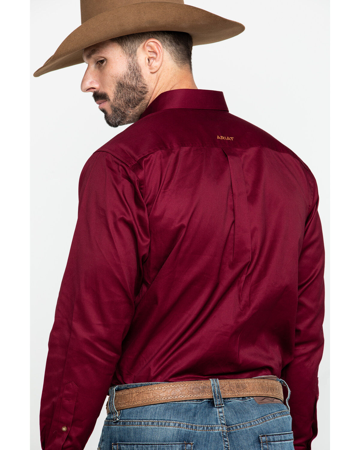 Ariat Men's Burgundy Solid Twill Long Sleeve Western Shirt