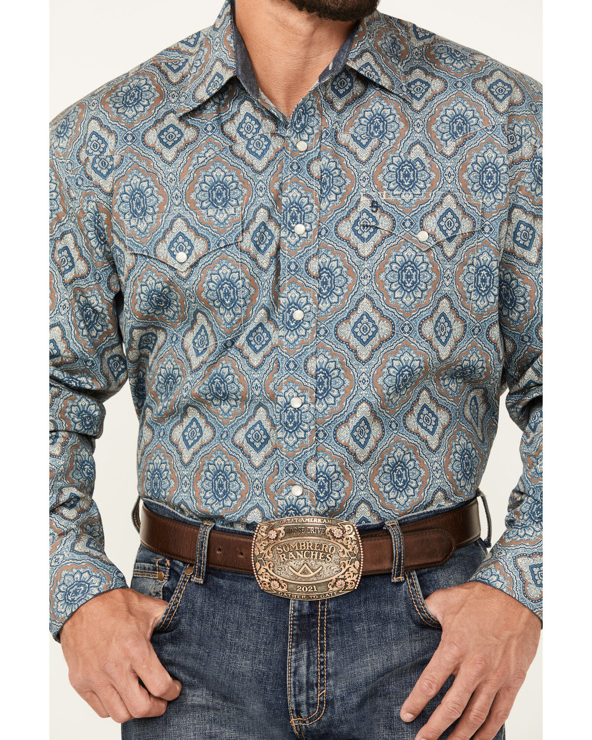 Stetson Men's Mosaic Print Long Sleeve Pearl Snap Western Shirt