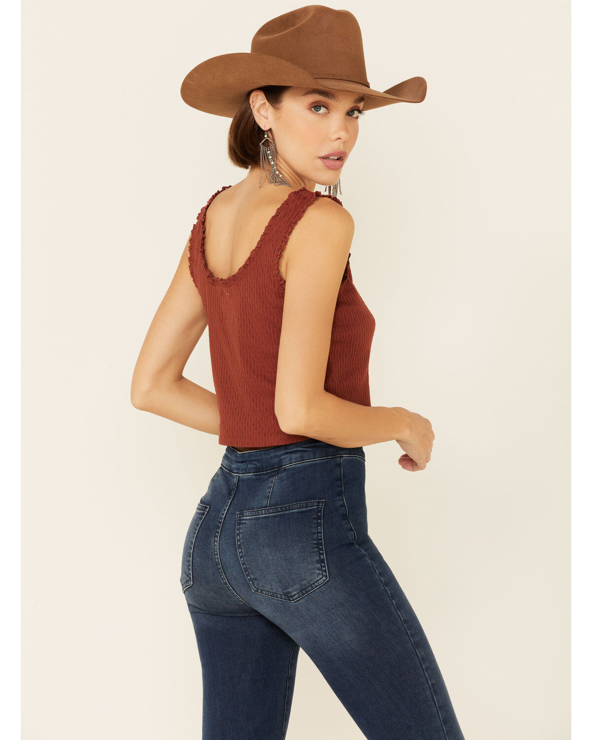 Eyeshadow Women's Ribbed Button Down Crop Tank Top