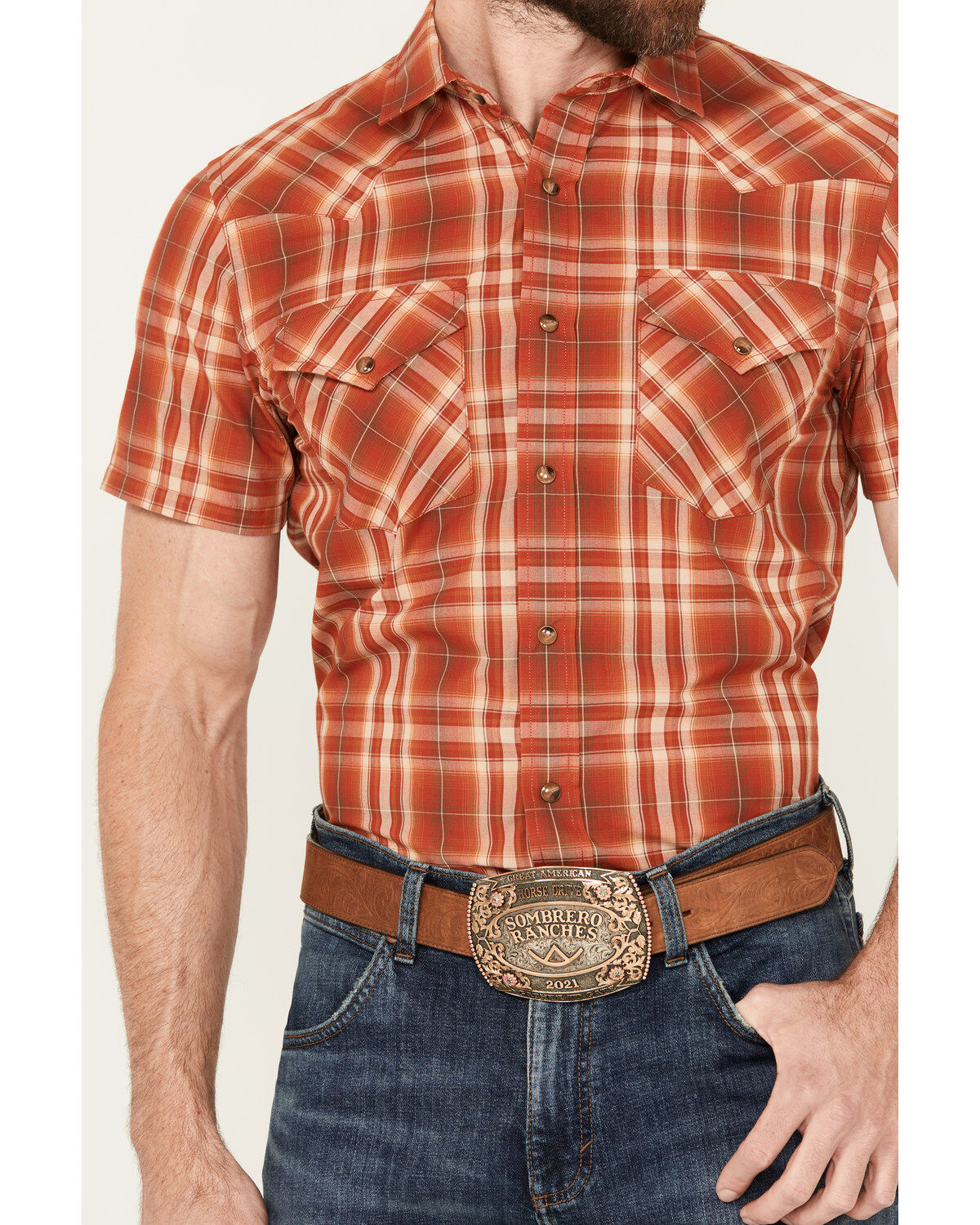 Pendleton Men's Frontier Plaid Print Short Sleeve Snap Western Shirt