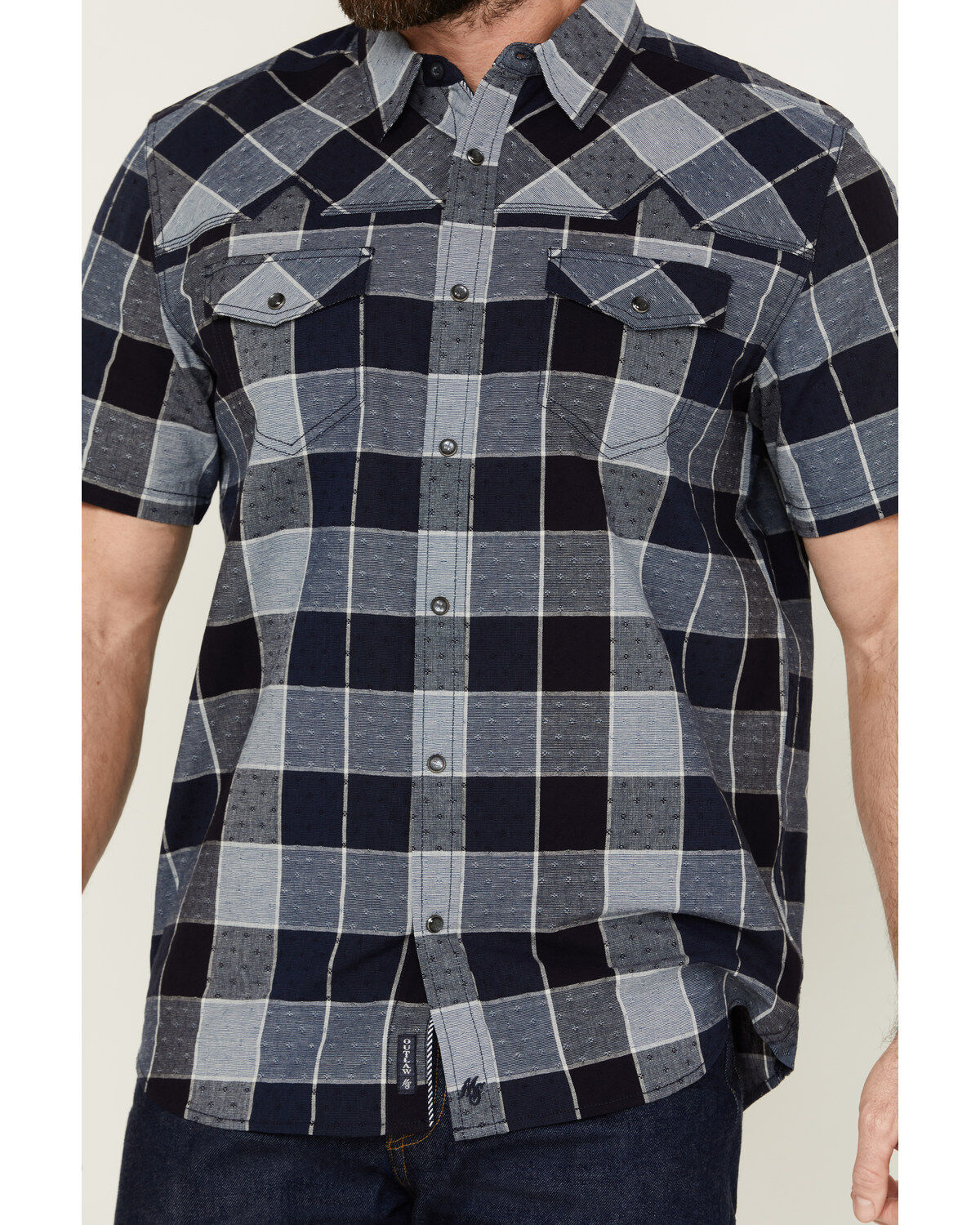 Moonshine Spirit Men's Collide Plaid Print Short Sleeve Snap Western Shirt