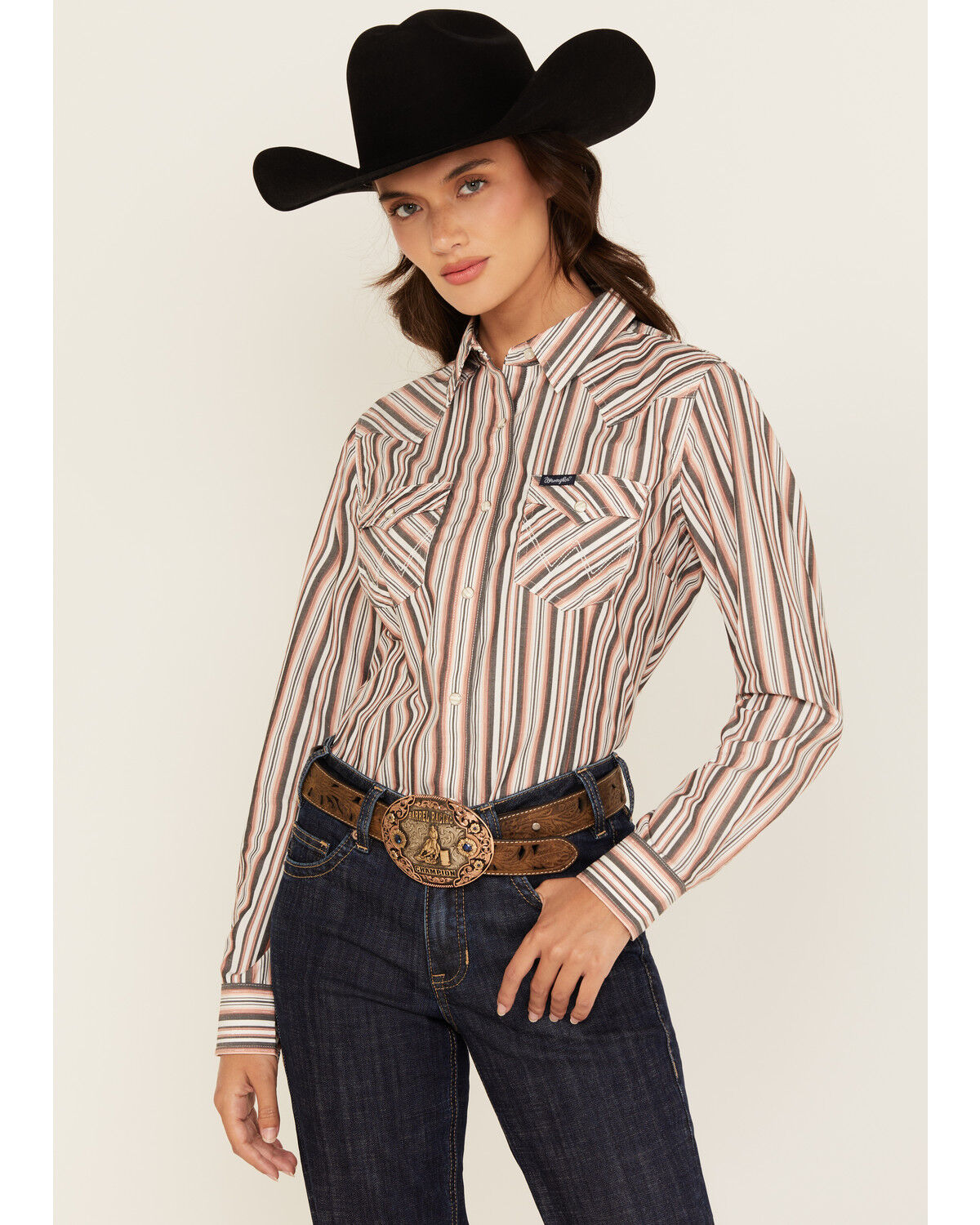 Wrangler Retro Women's Striped Print Long Sleeve Snap Western Shirt