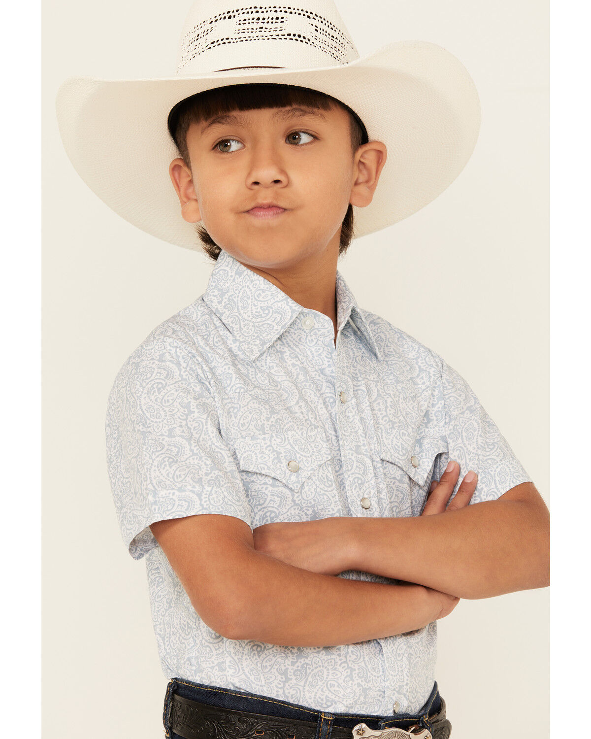 Ely Walker Boys' Paisley Print Short Sleeve Snap Western Shirt
