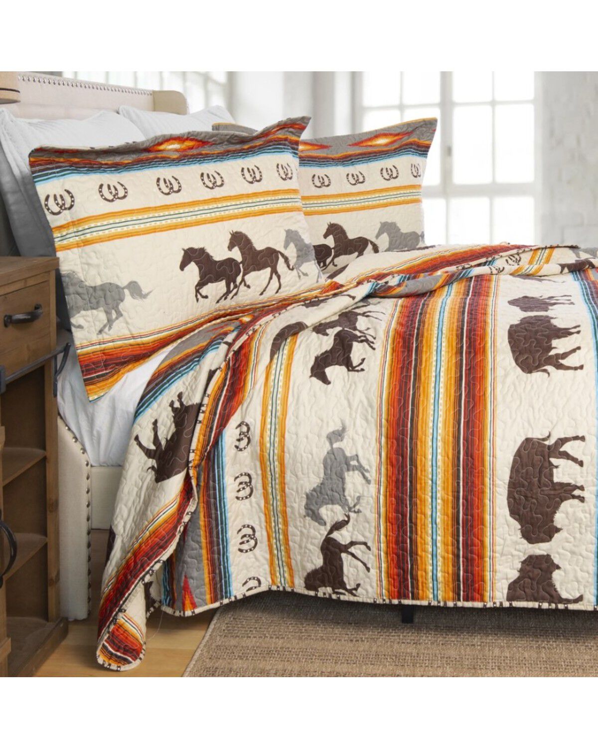 Carsten Home Western Striped Print King Quilt Set - 3 Piece