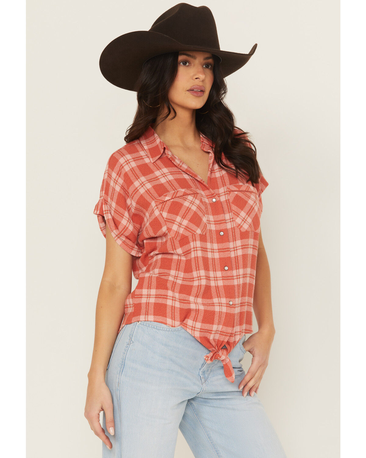 Shyanne Women's Plaid Print Tie-Front Camp Shirt
