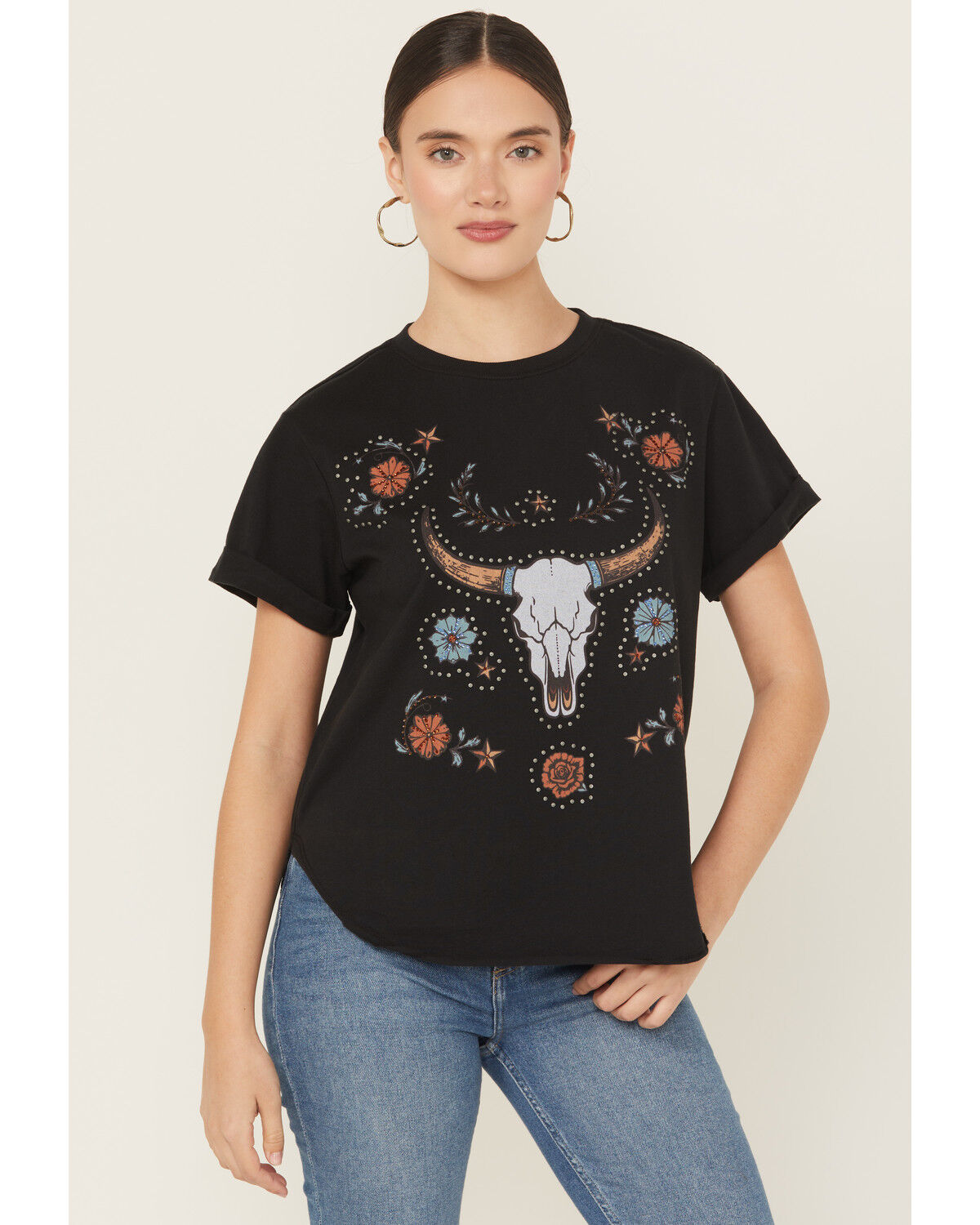 Idyllwind Women's Studded Bull Skull Short Sleeve Graphic Tee