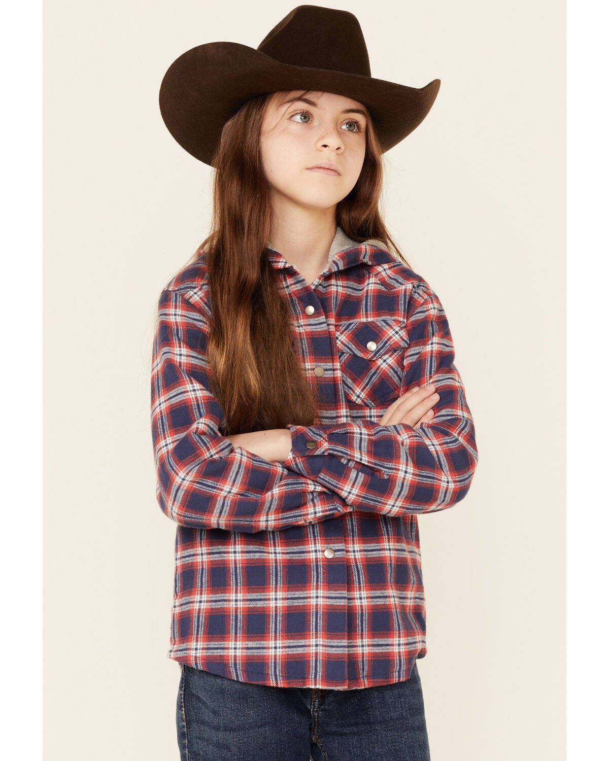 Roper Girls' Plaid Print Thermal Lined Snap-Front Hooded Jacket
