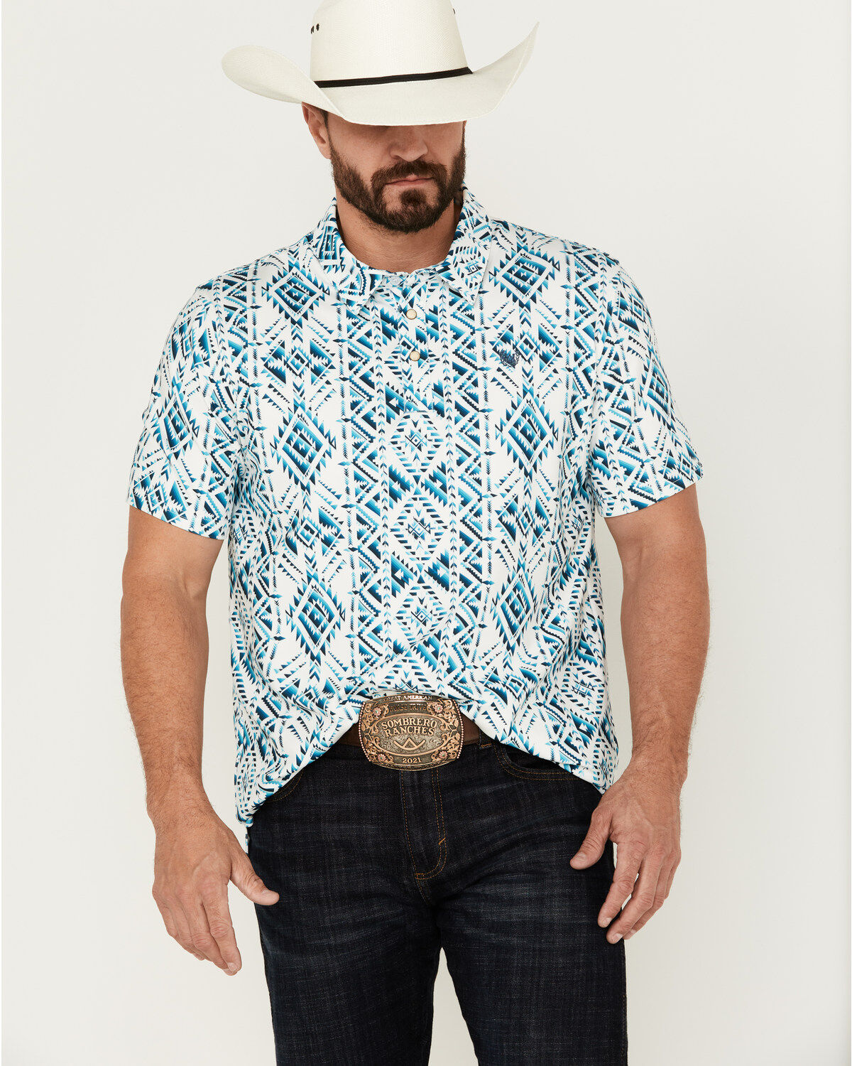 Panhandle Men's Southwestern Print Short Sleeve Performance Polo Shirt