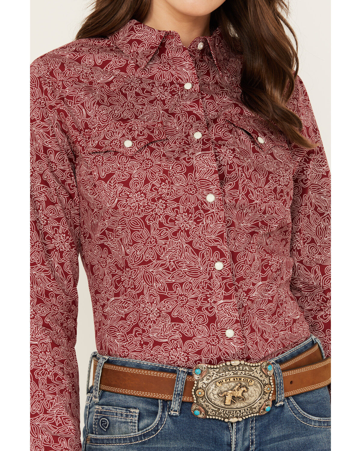 Wrangler Women's Floral Print Long Sleeve Snap Western Shirt