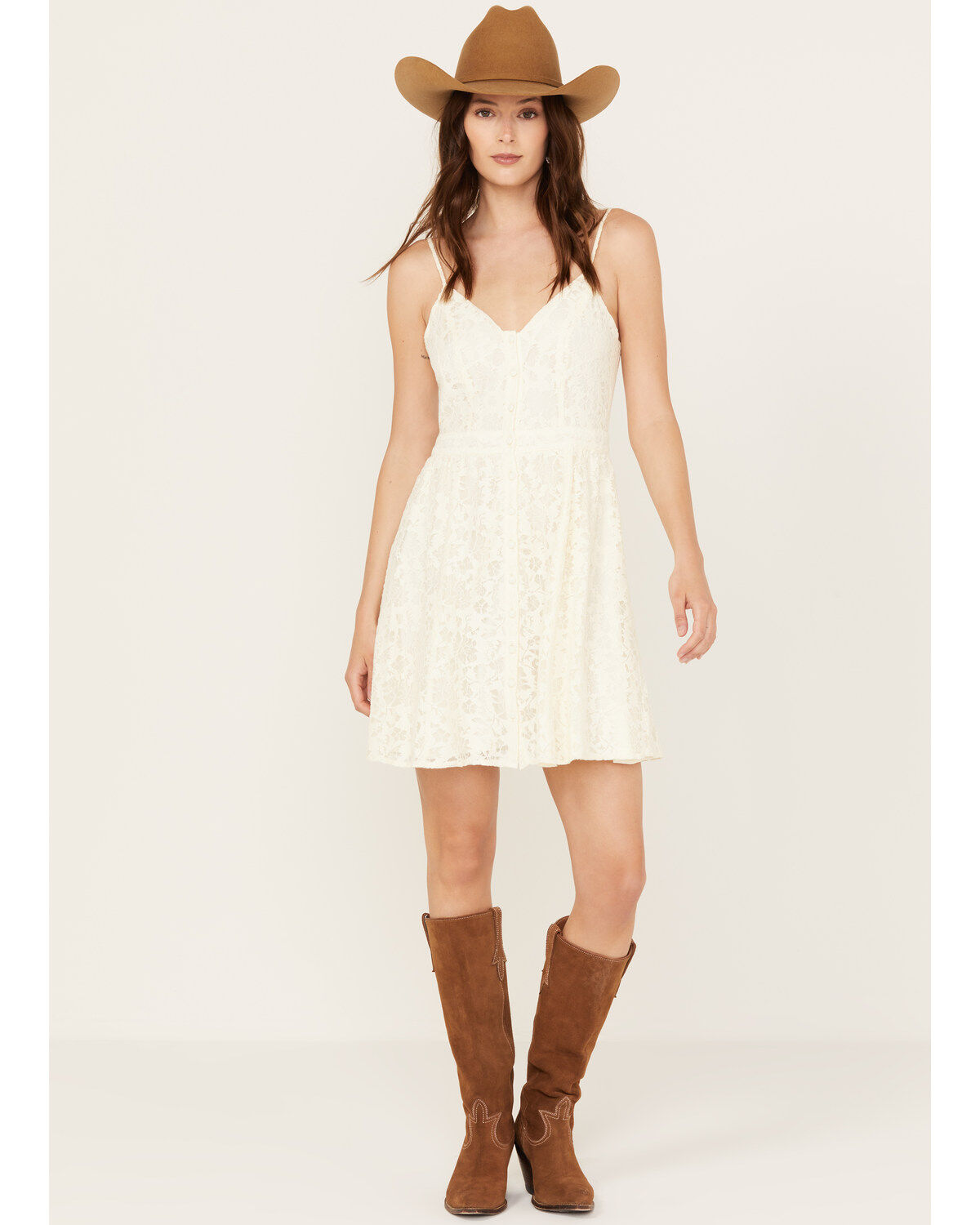 Molly Bracken Women's Lace Button Down Sleeveless Mini Dress