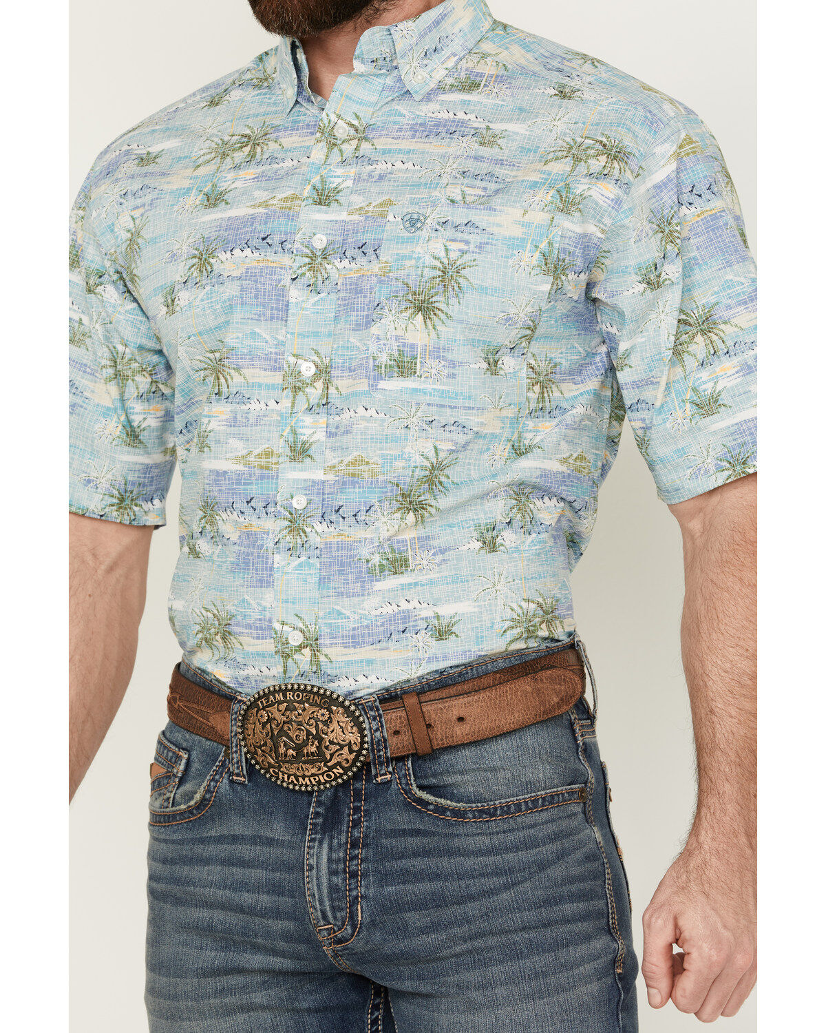 Ariat Men's Edwin Palm Tree Island Print Short Sleeve Button-Down Western Shirt