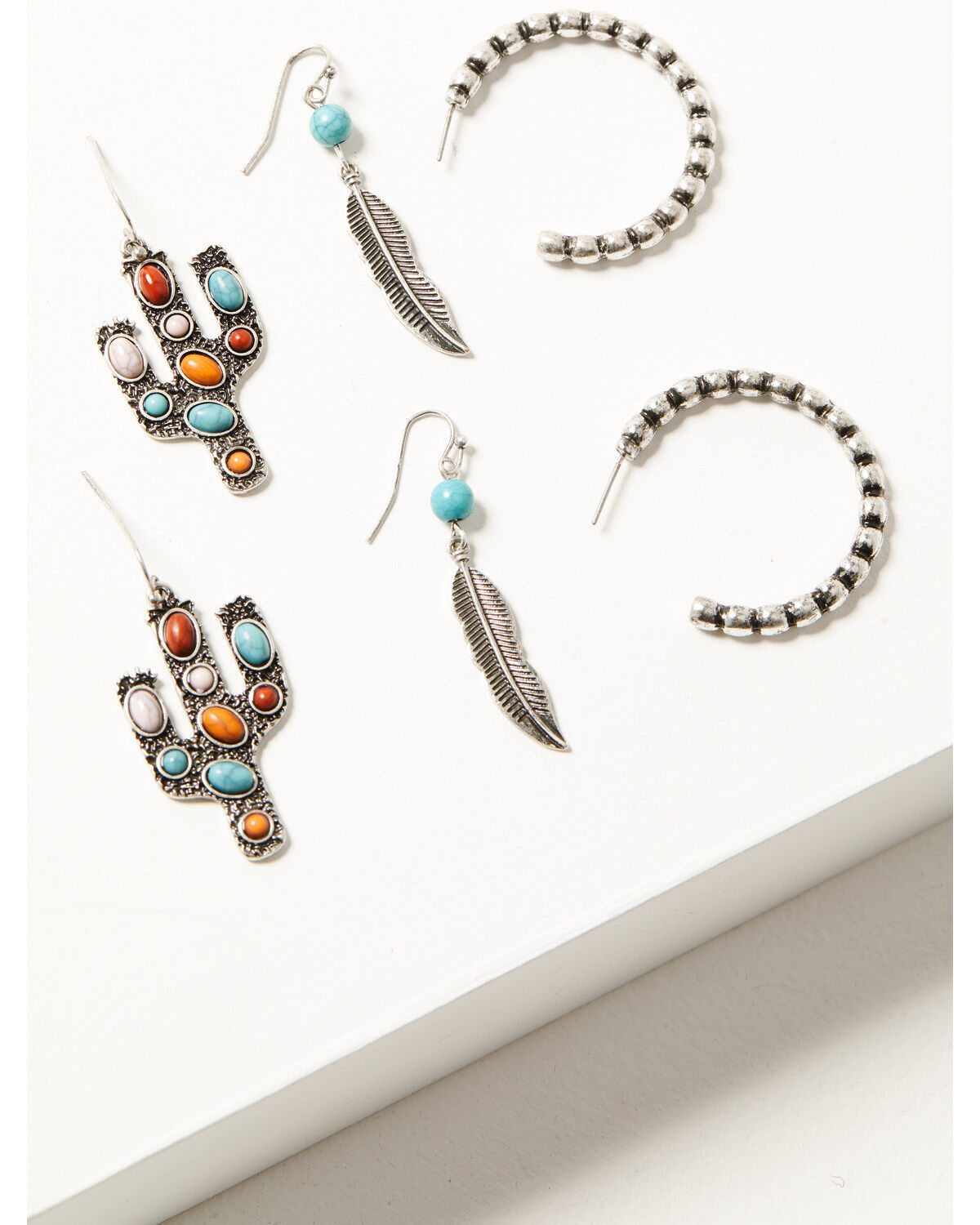 Shyanne Women's Cactus Feather Hoop Earring Set - 3 Piece