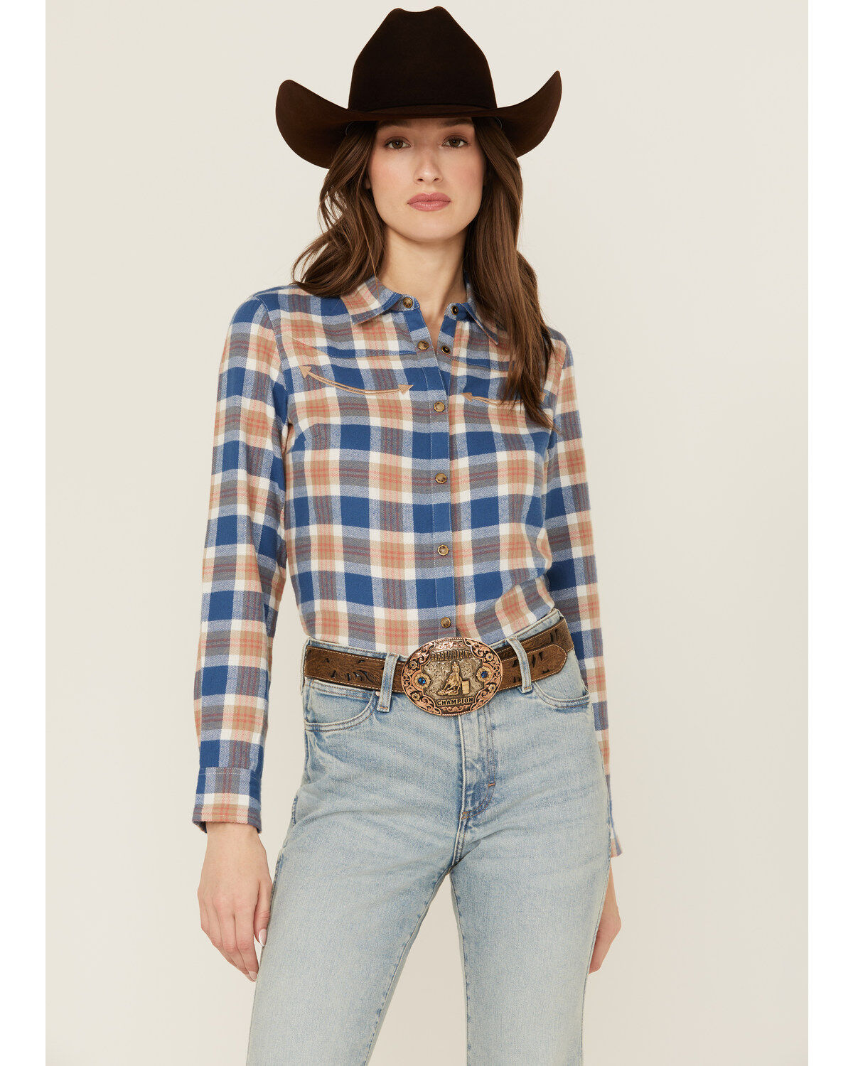 Shyanne Women's Plaid Print Long Sleeve Snap Flannel Shirt