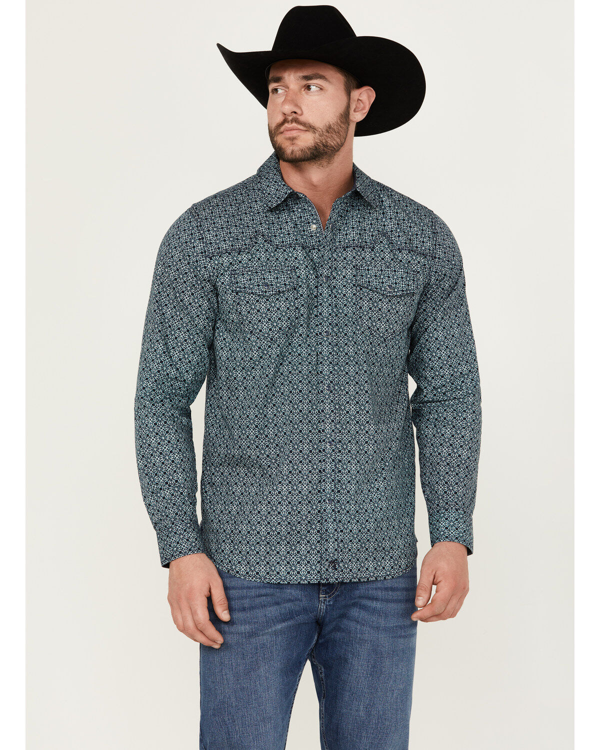 Moonshine Spirit Men's Old Fashioned Medallion Print Long Sleeve Pearl Snap Western Shirt
