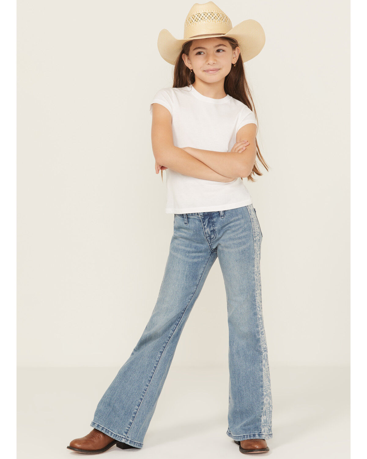 Rock & Roll Denim Girls' Southwestern Print Panel Button Flare Stretch Denim Jeans
