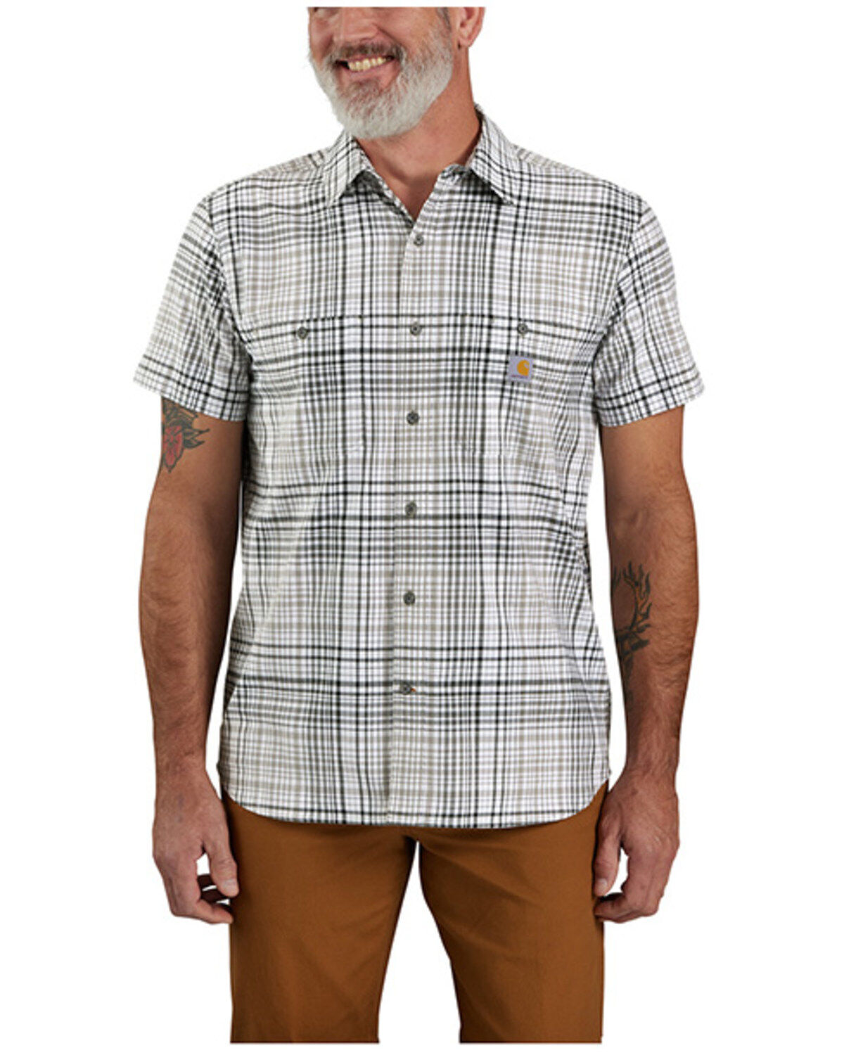Carhartt Men's Rugged FleX&trade; Plaid Print Relaxed Fit Lightweight Short Sleeve Button-Down Work Shirt