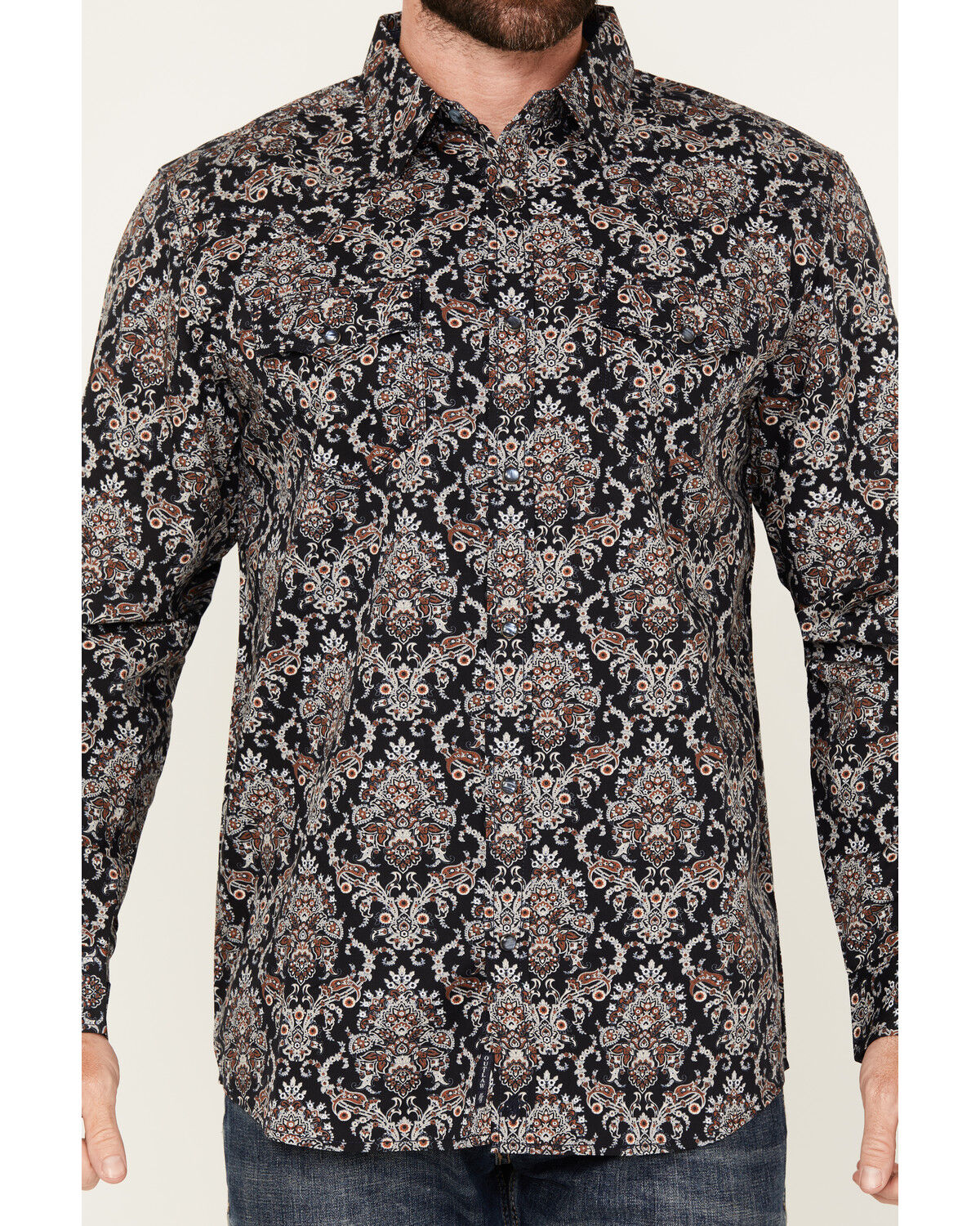 Moonshine Spirit Men's Cancion Wallpaper Floral Print Long Sleeve Pearl Snap Western Shirt