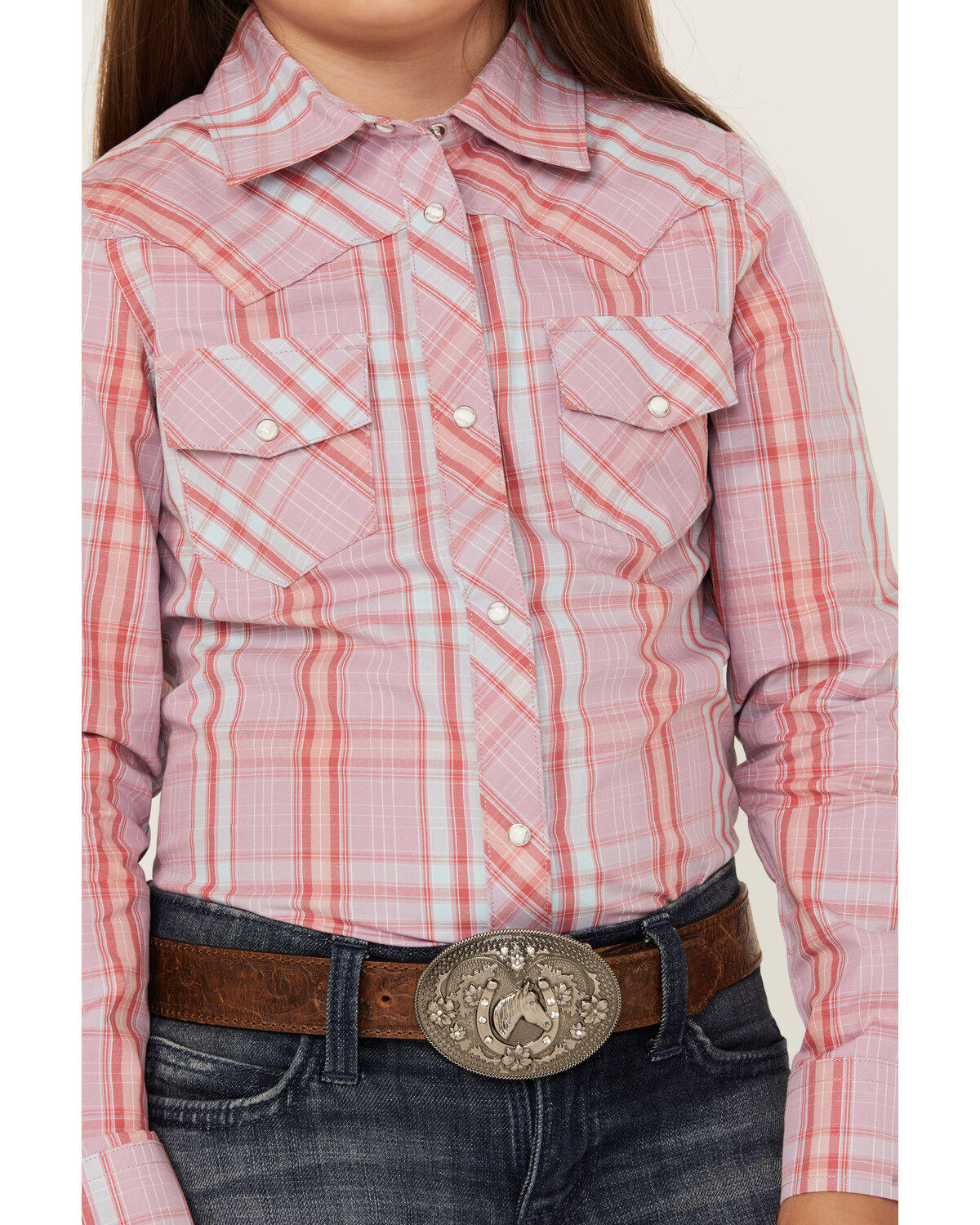 Shyanne Girls' Plaid Print Long Sleeve Snap Western Shirt