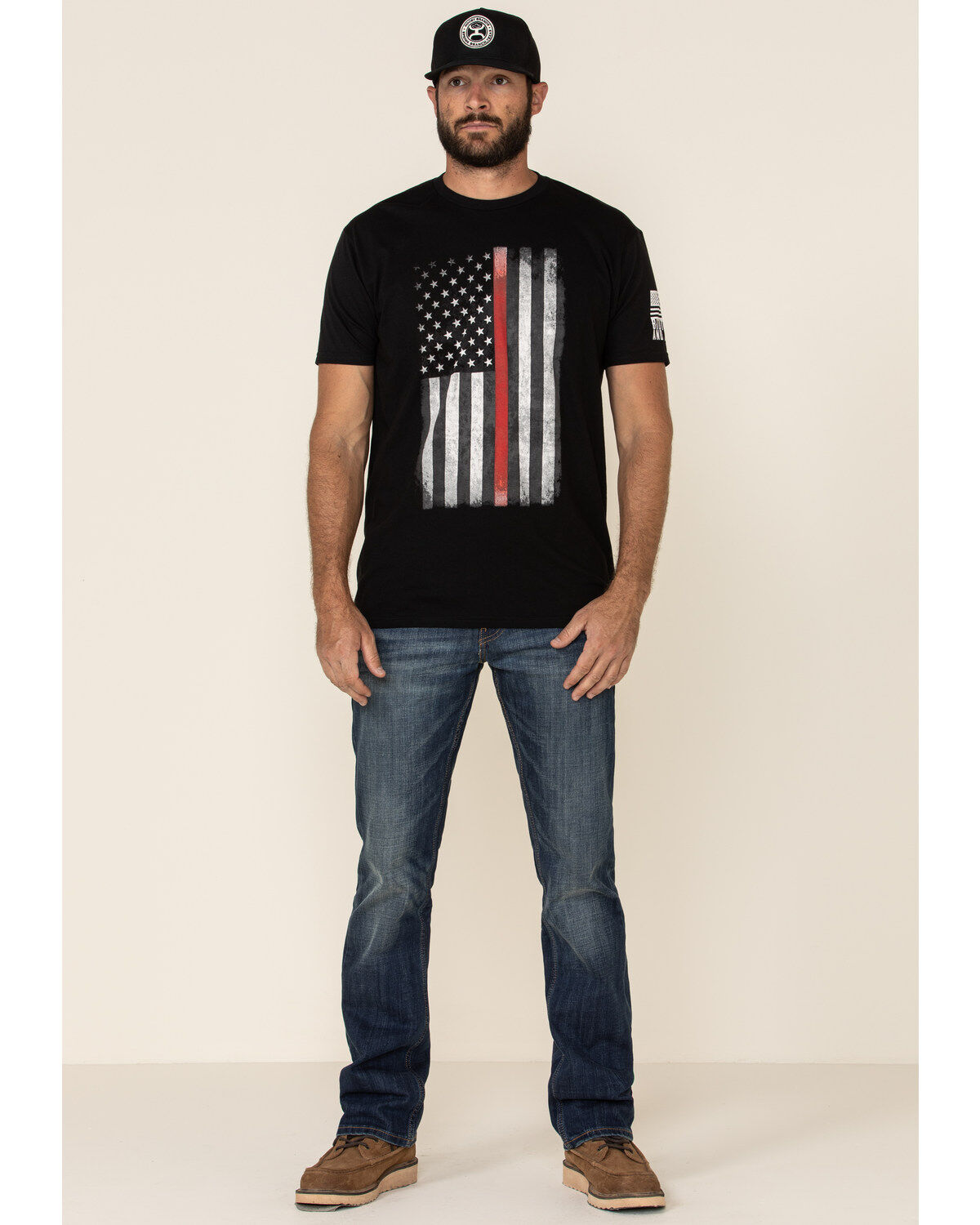 Brothers & Arms Men's Red Line Flag Graphic Short Sleeve T-Shirt