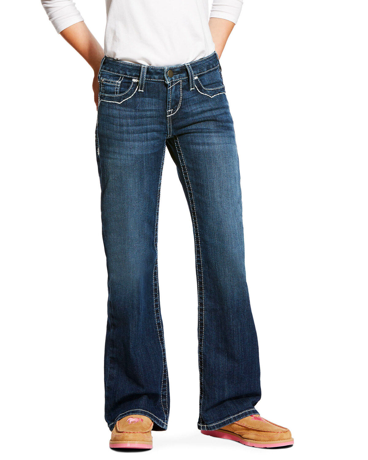 Ariat Girls' R.E.A.L Dark Wash Entwined Dresden Stretch Slim Bootcut Jeans