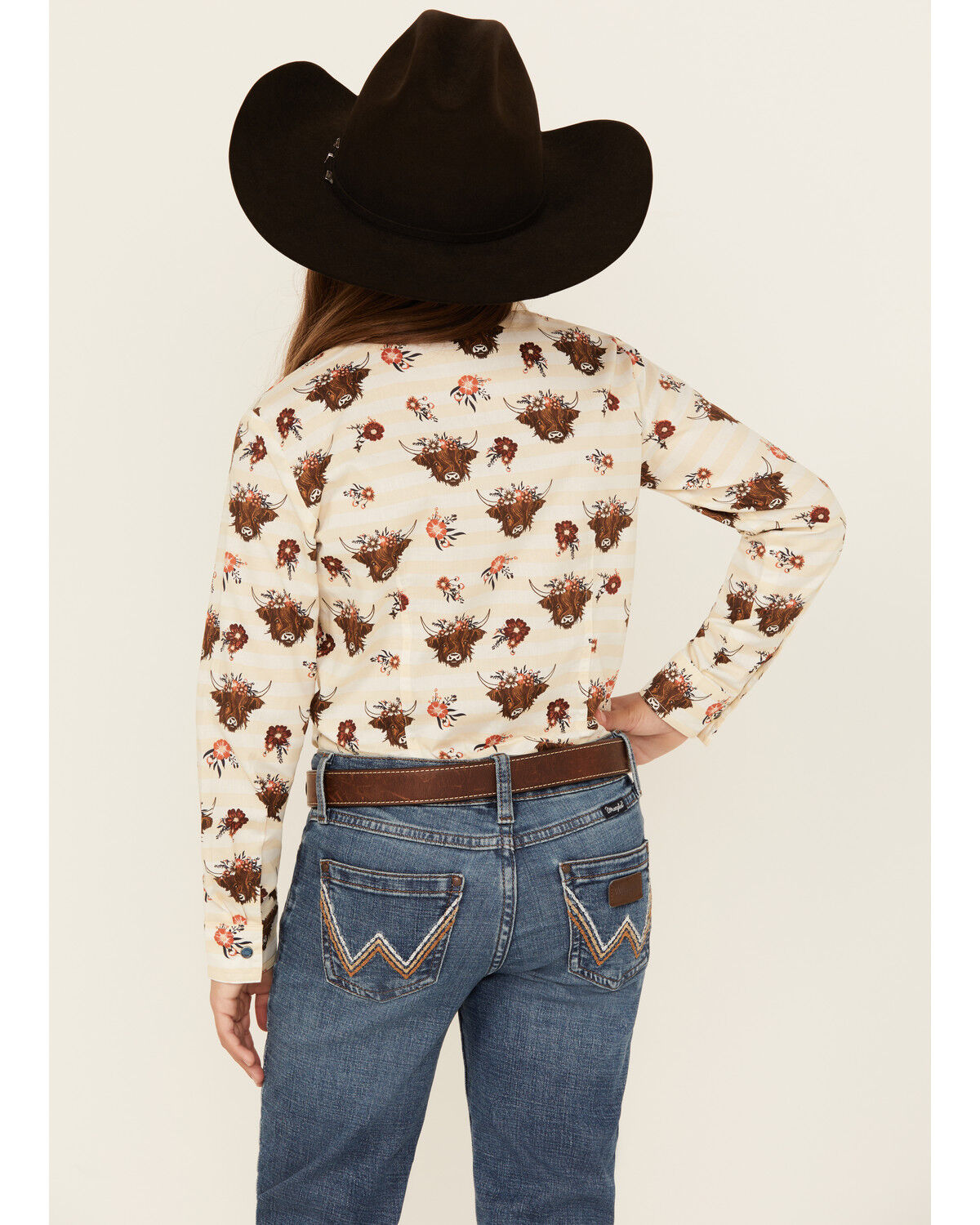 Cruel Girl Girls' Printed Long Sleeve Rhinestone Snap Western Shirt