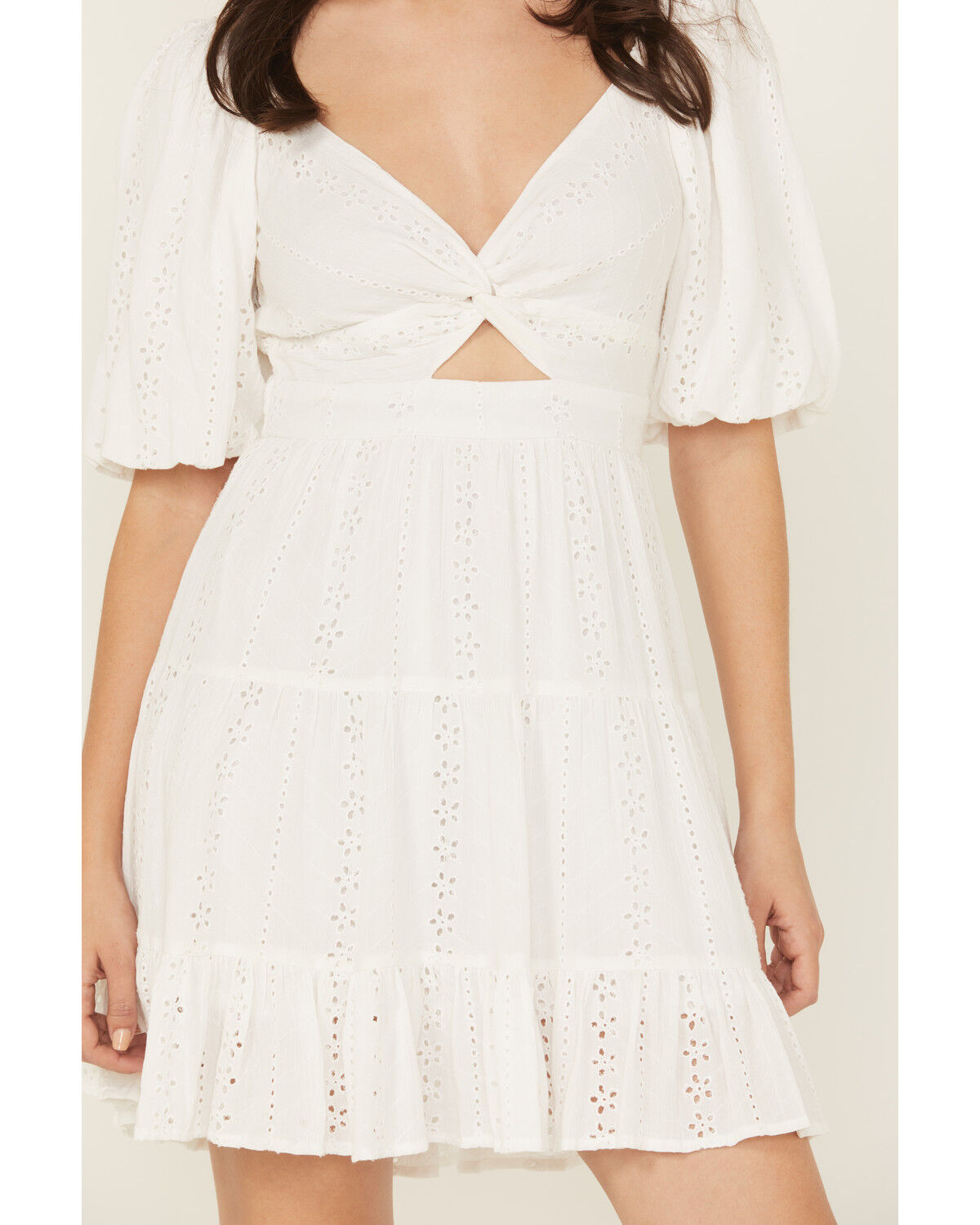 Angie Women's Eyelet Short Puff Sleeve Mini Dress