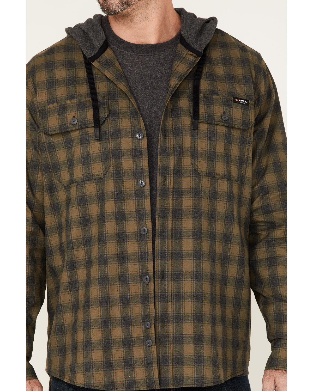 Hawx Men's Plaid Print Robertson Long Sleeve Button Down Hooded Work Flannel Shirt