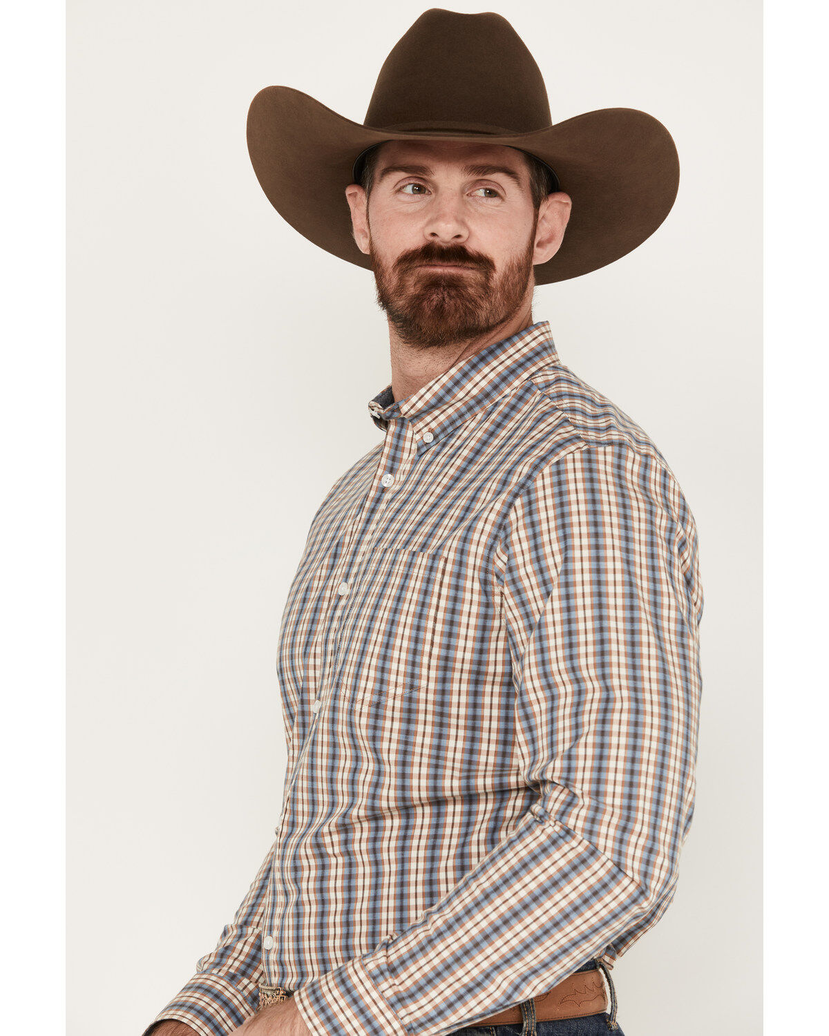 Cody James Men's Hayfield Plaid Print Long Sleeve Button Down Stretch Western Shirt - Tall