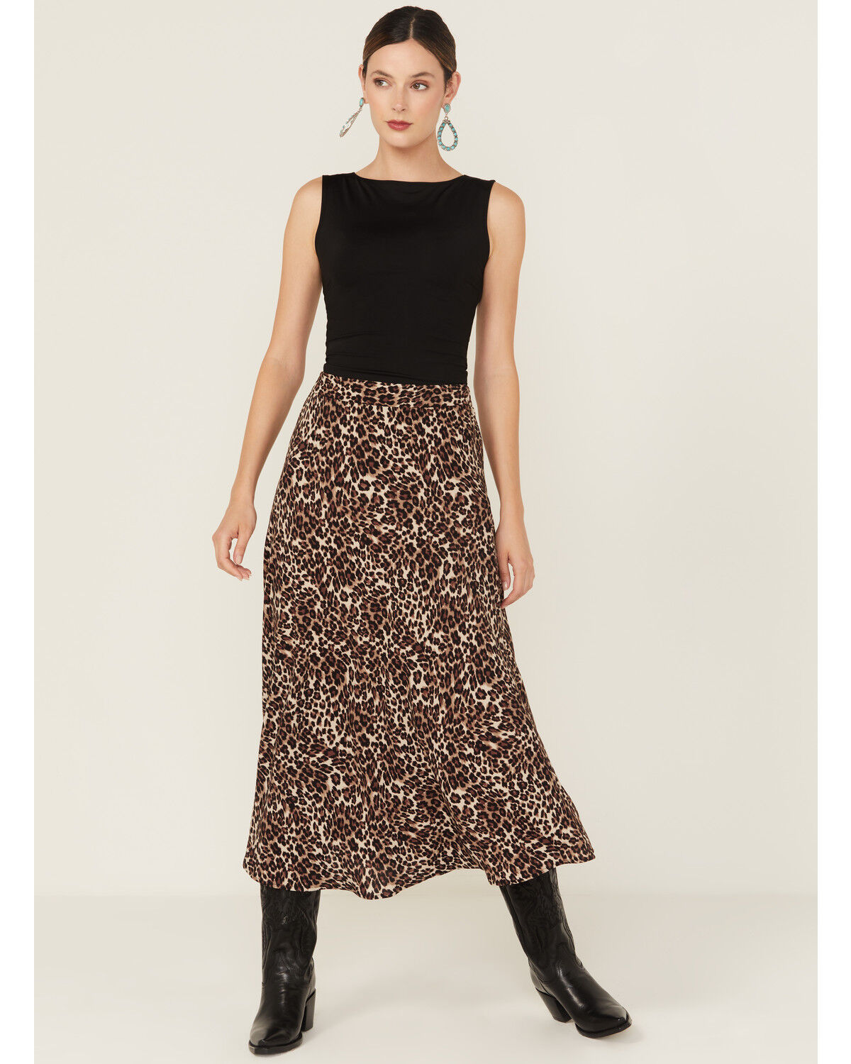 Originality Women's Leopard Print Midi Skirt