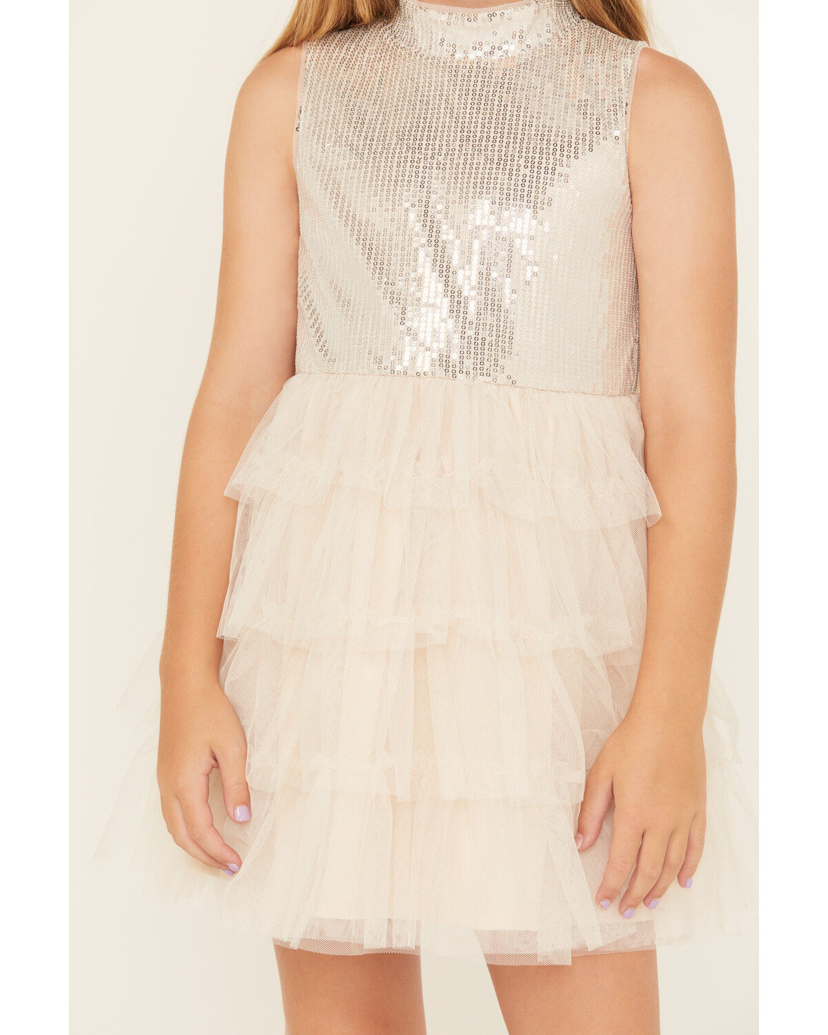 Sugar California Girls' Sequin Ruffle Sleeveless Dress