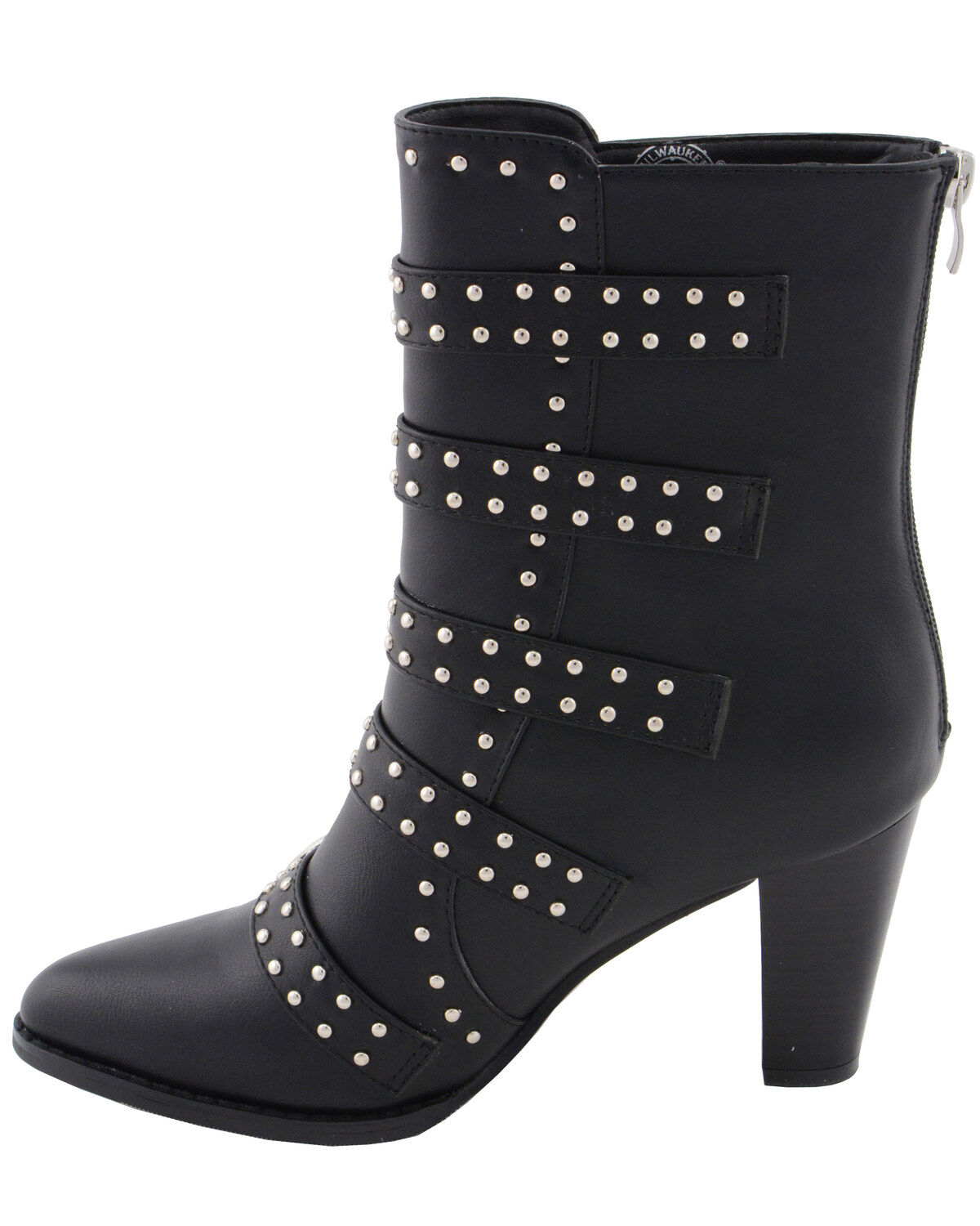 Milwaukee Leather Women's Studded Buckle Up Boots - Round Toe