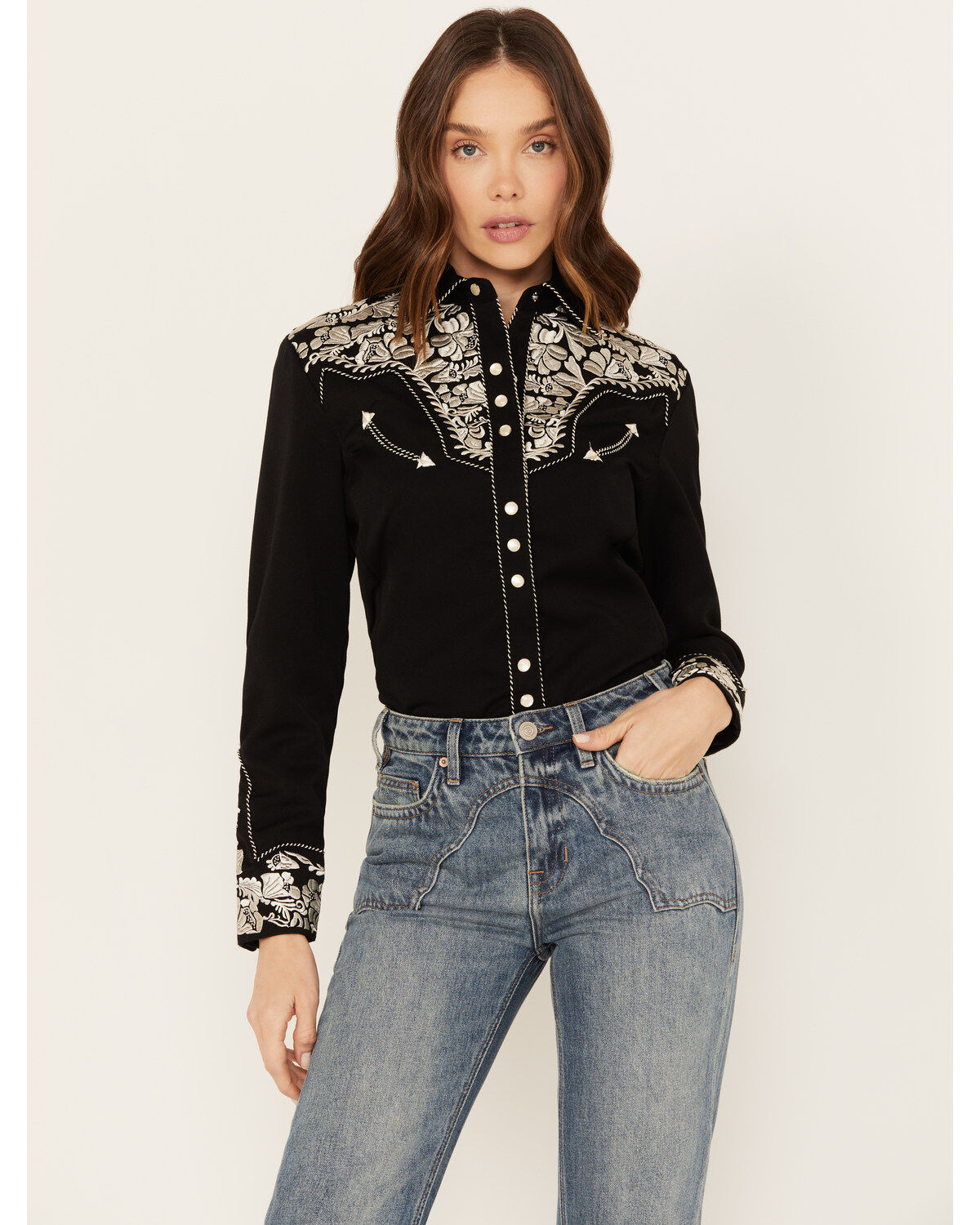 Scully Women's Embroidered Long Sleeve Pearl Snap Western Shirt