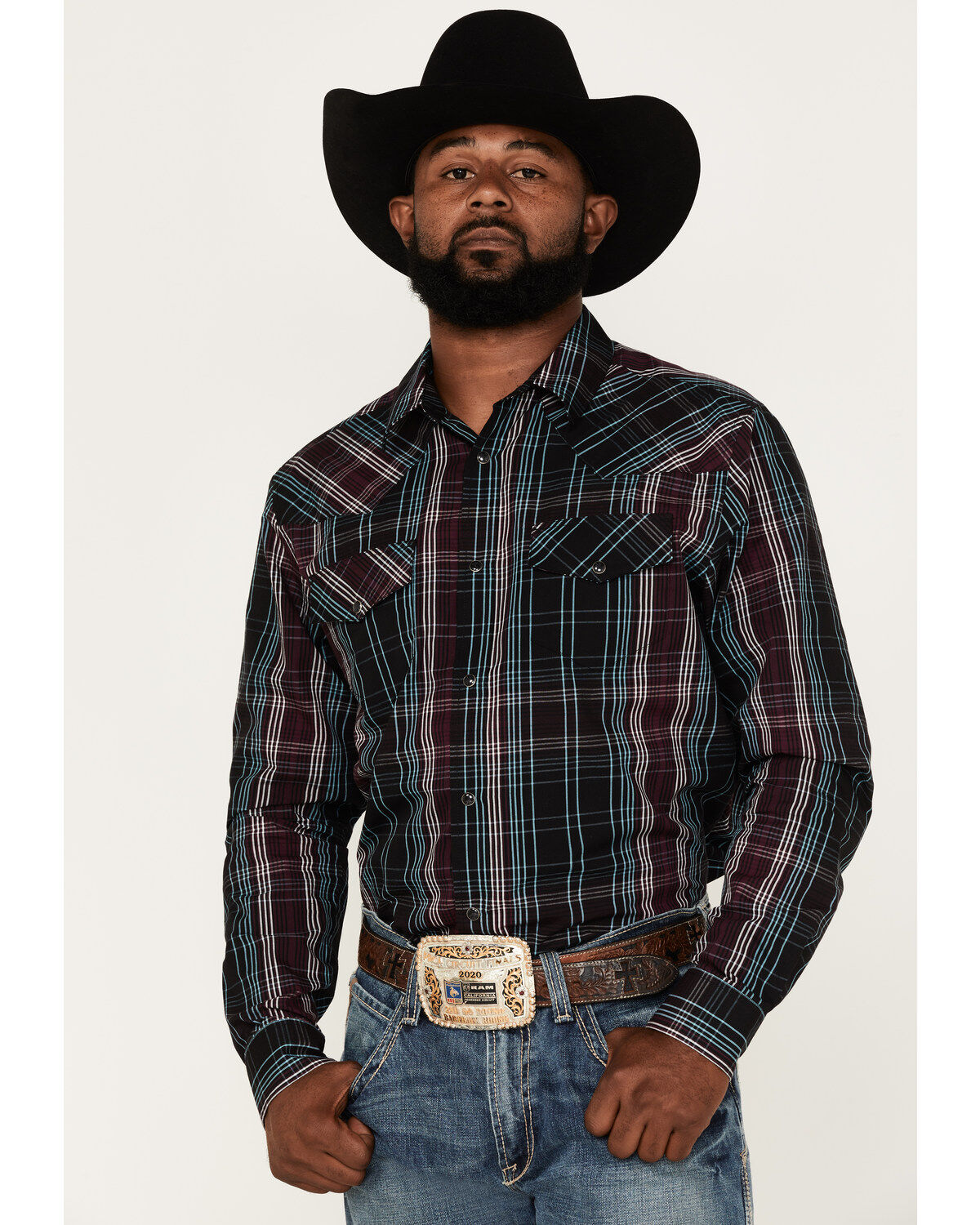 Gibson Men's Purple Hazed Plaid Snap Western Shirt
