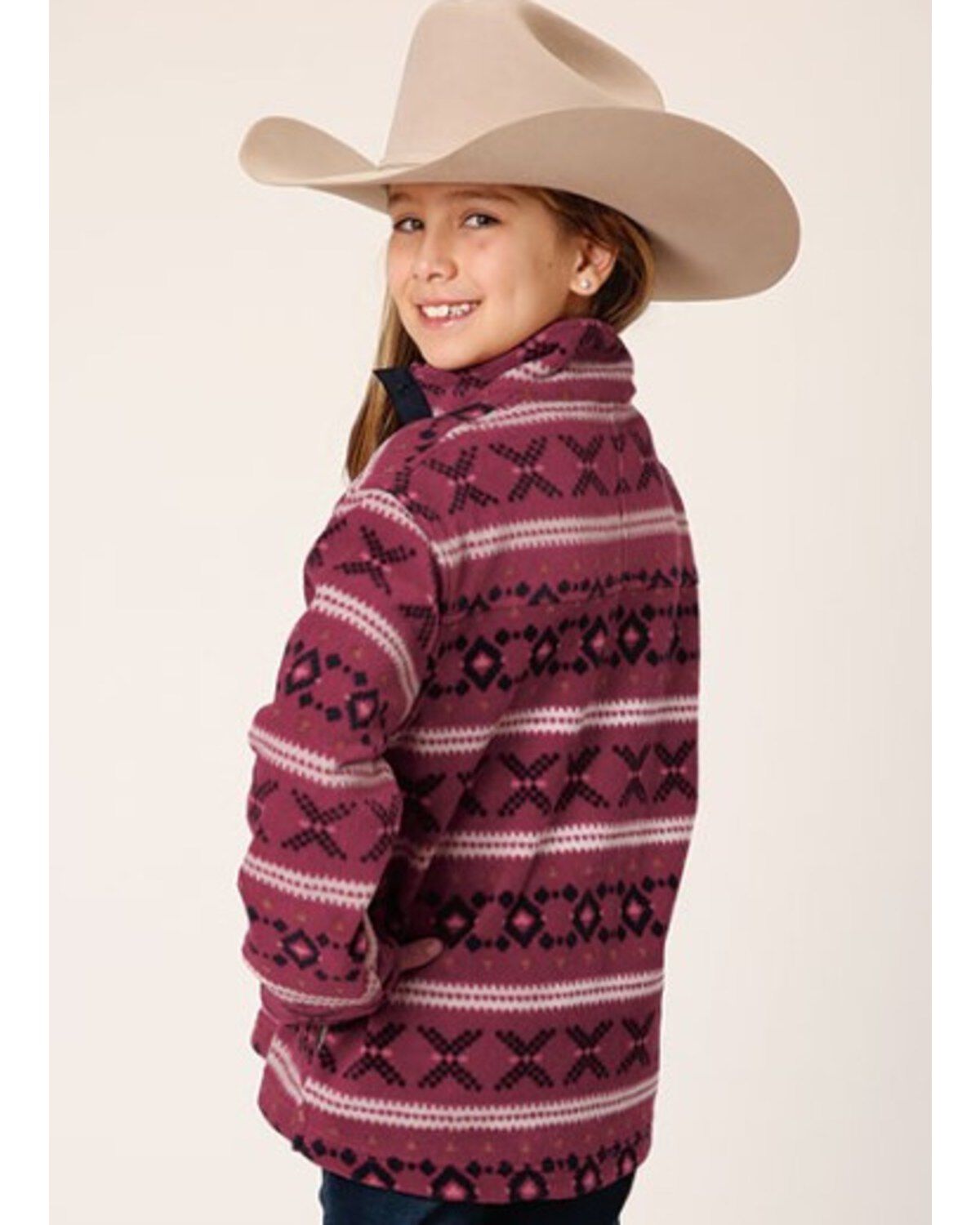 Roper Girls' Striped Print Micro Fleece Pullover