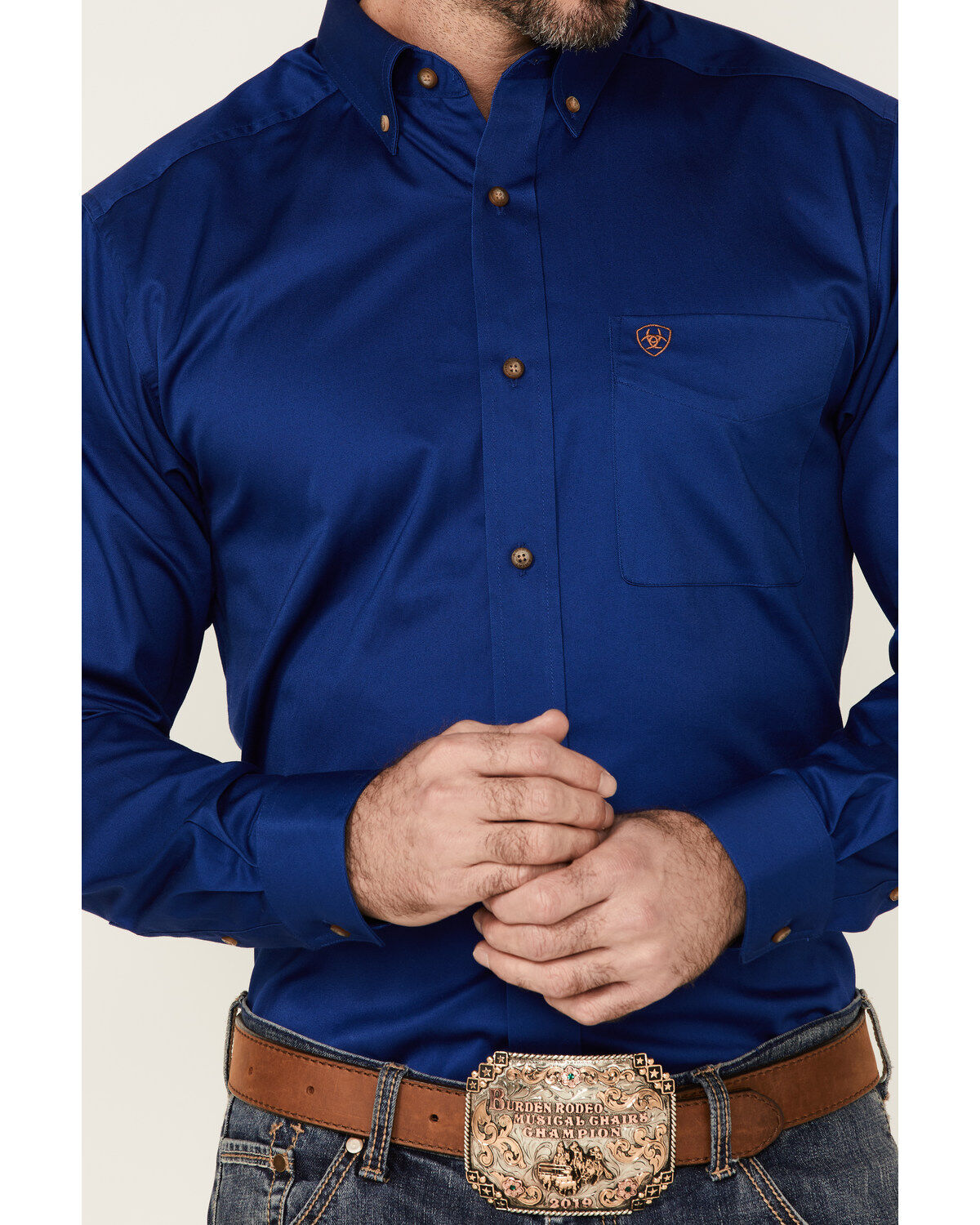 Ariat Men's Solid Royal Blue Twill Fitted Long Sleeve Button-Down Western Shirt