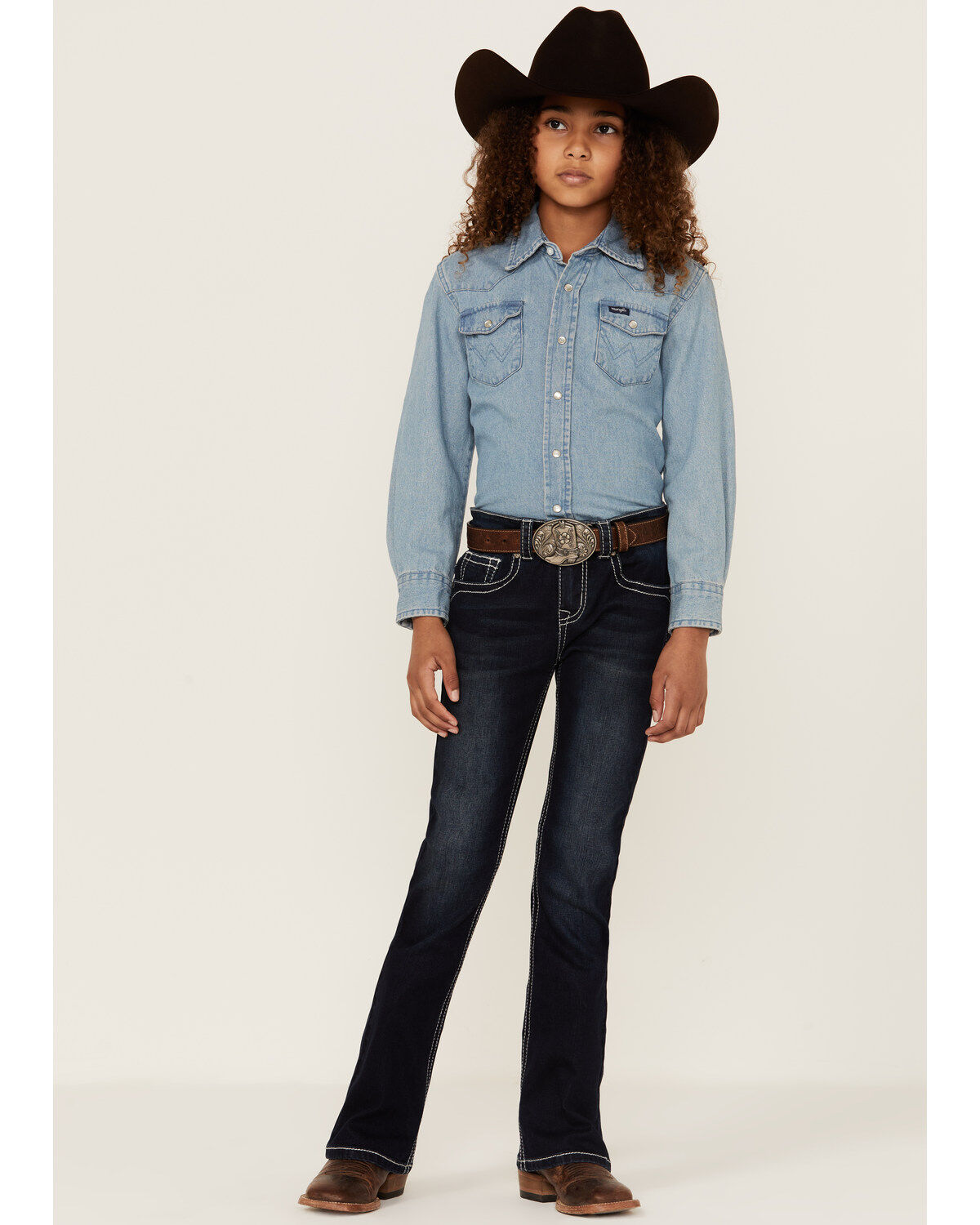 Shyanne Little Girls' Dark Wash Embroidered Half-Circle Pocket Bootcut Jeans
