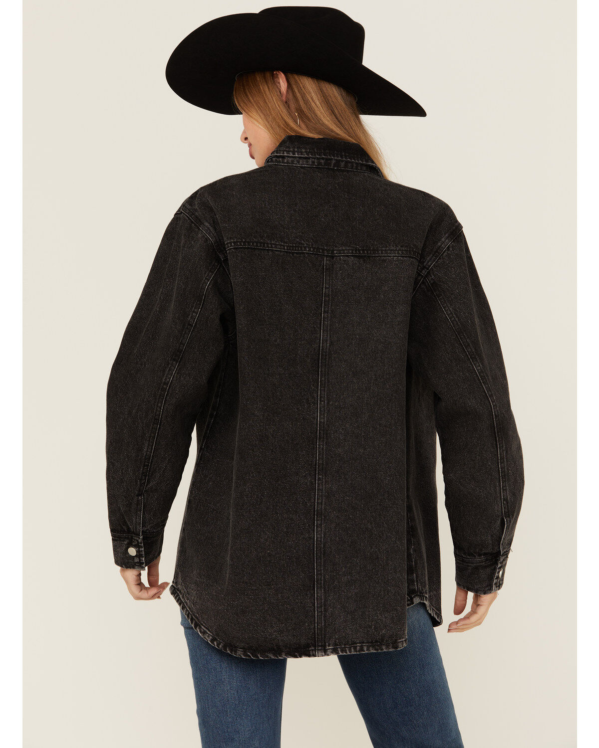 Blue B Women's Dark Wash Western Patchwork Snap Shacket