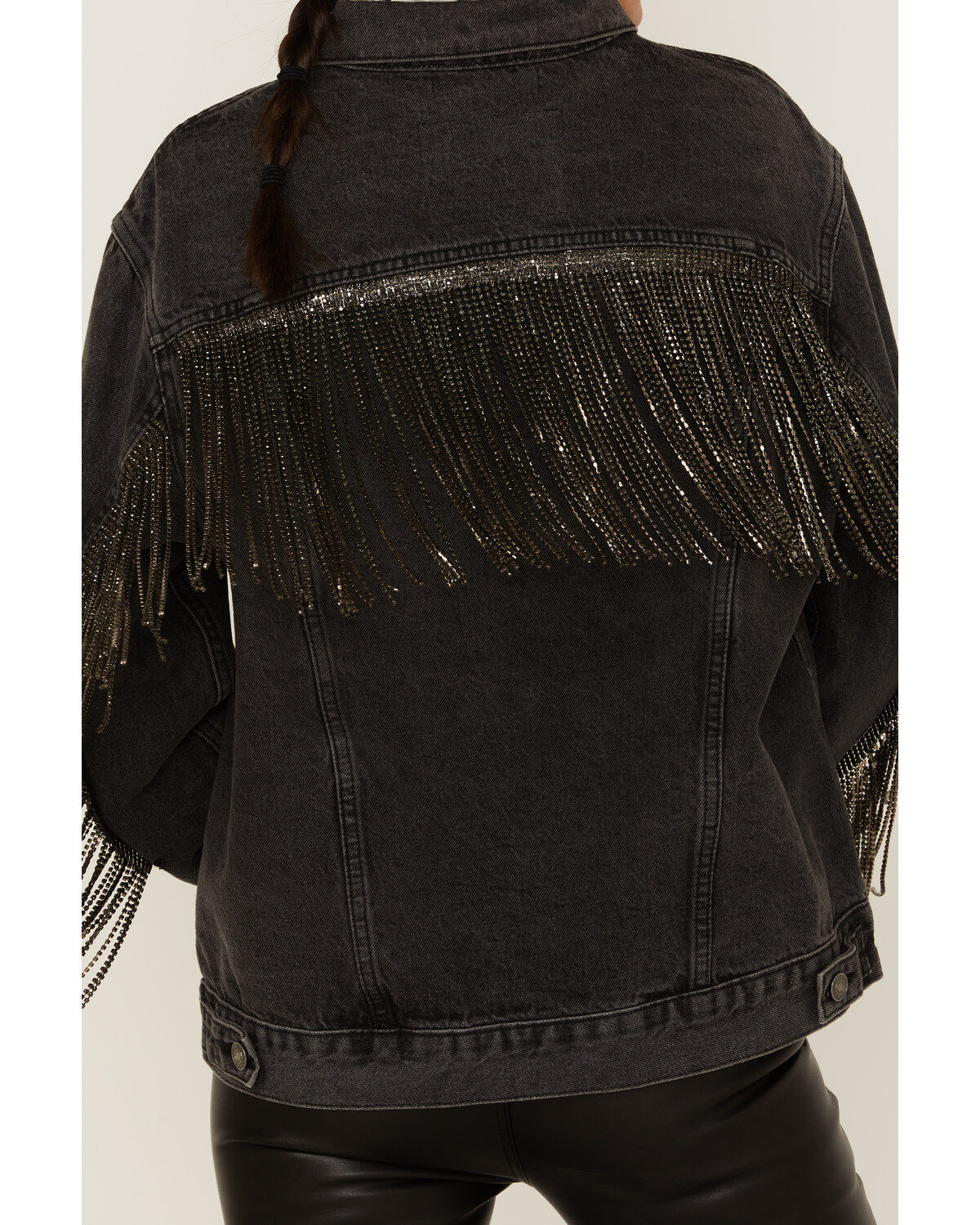 The Andy Jacket by DanielXDiamond: Women's Gray Denim Jacket With Gunmetal Fringe